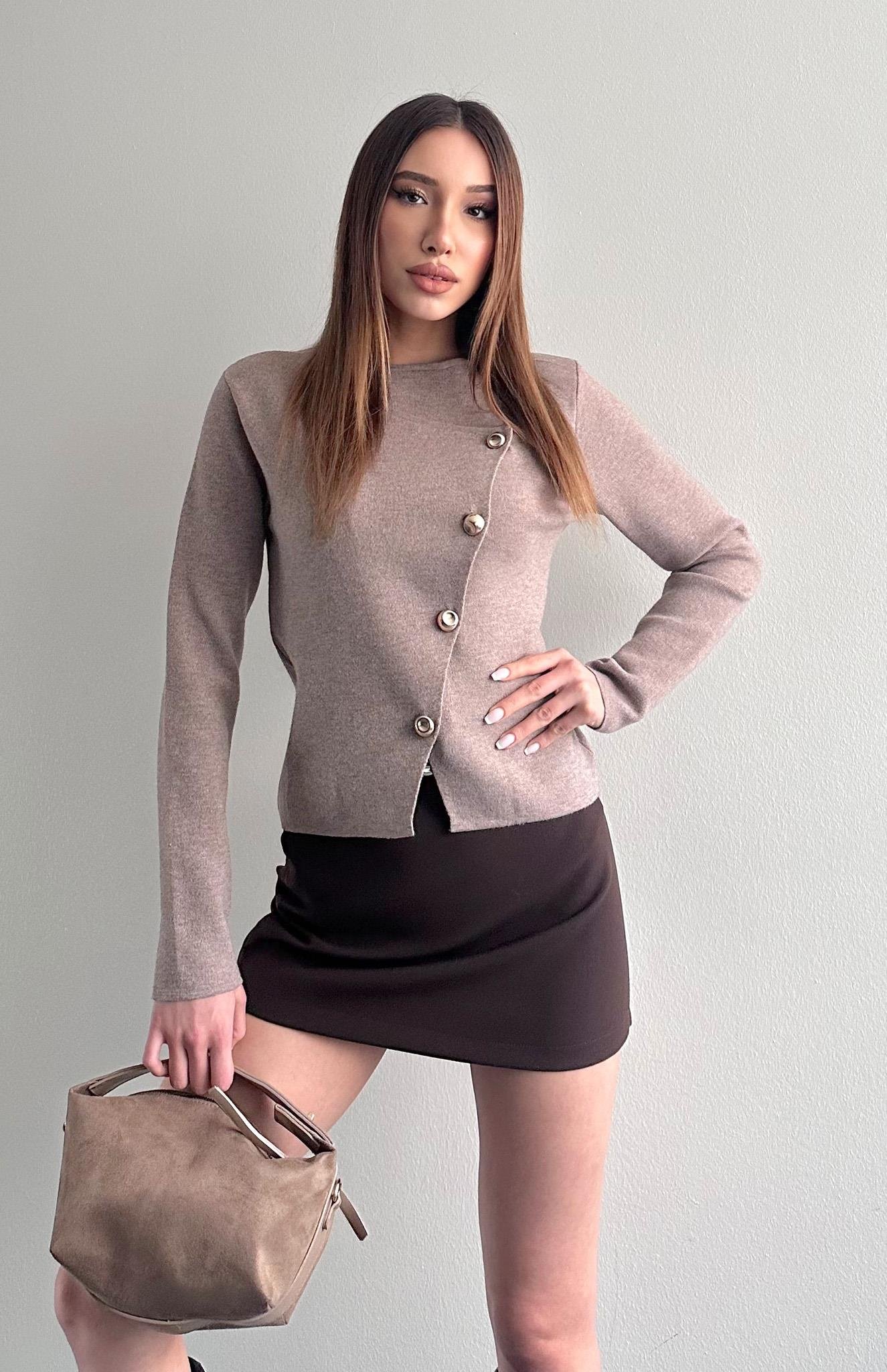 Önü Asimetrik Hırka BEJ