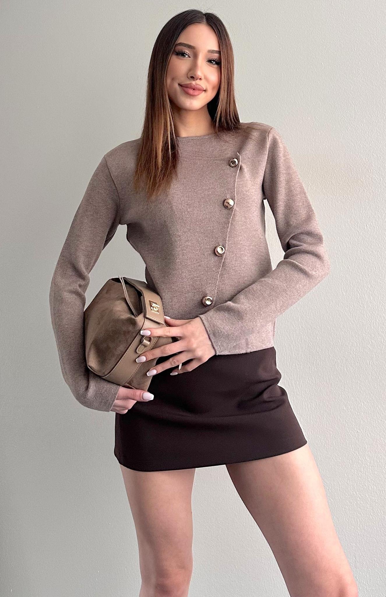 Önü Asimetrik Hırka BEJ