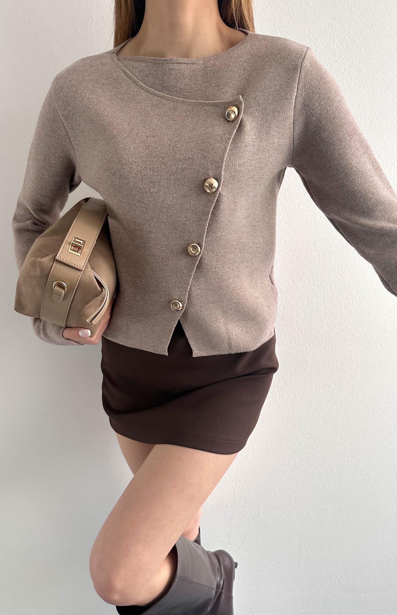 Önü Asimetrik Hırka BEJ