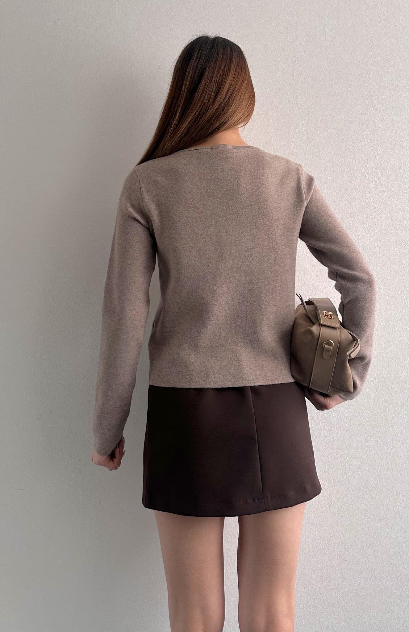 Önü Asimetrik Hırka BEJ