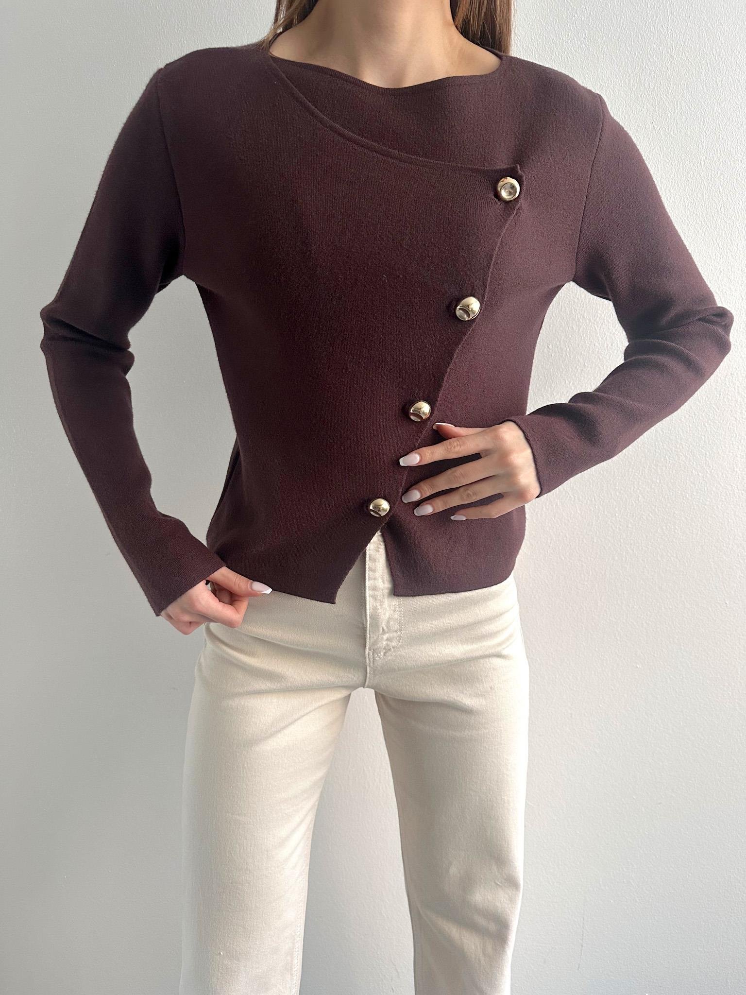 Önü Asimetrik Hırka KAHVERENGİ