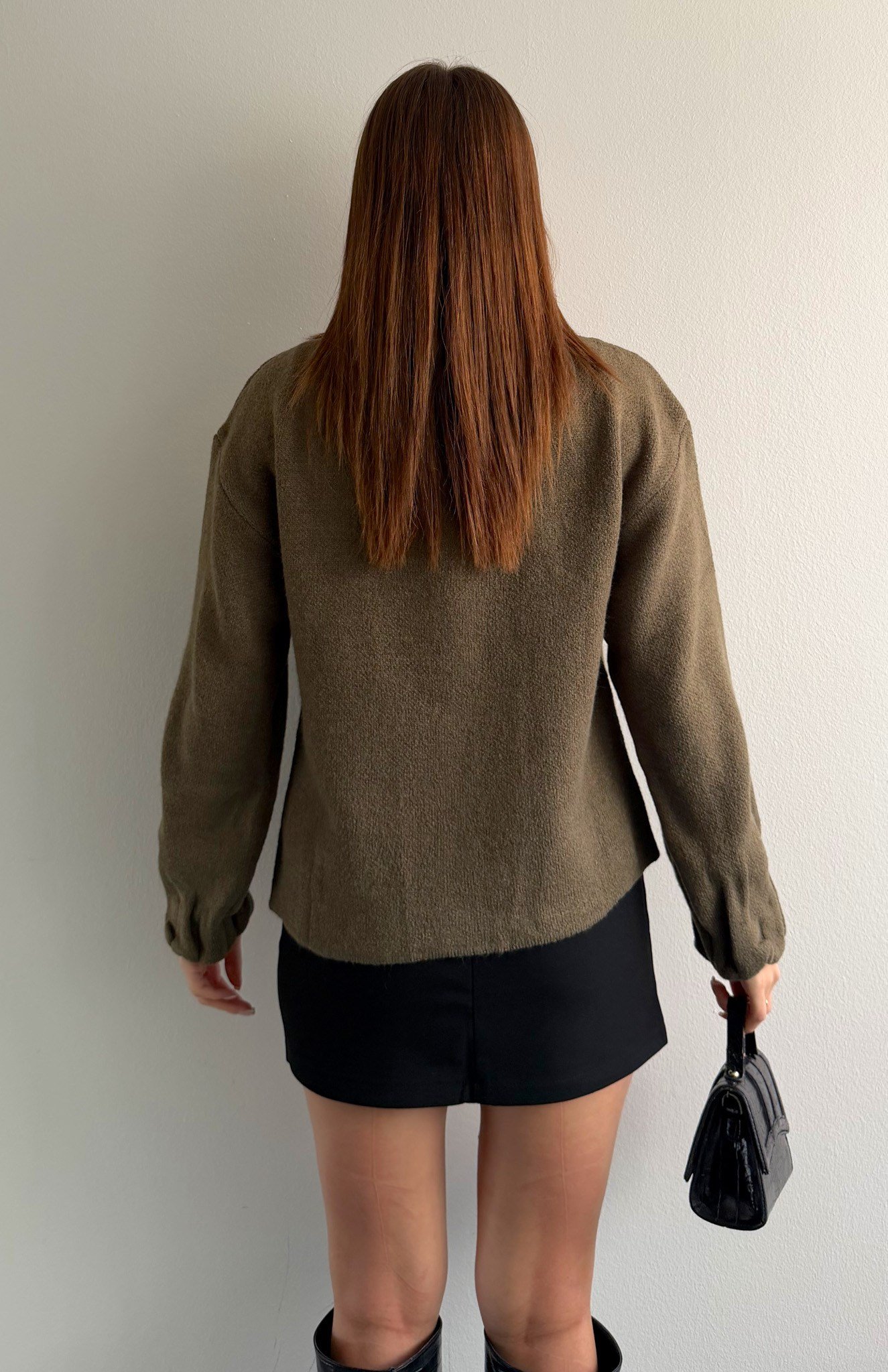 Örgü Çıtçıtlı Bomber Hırka HAKİ