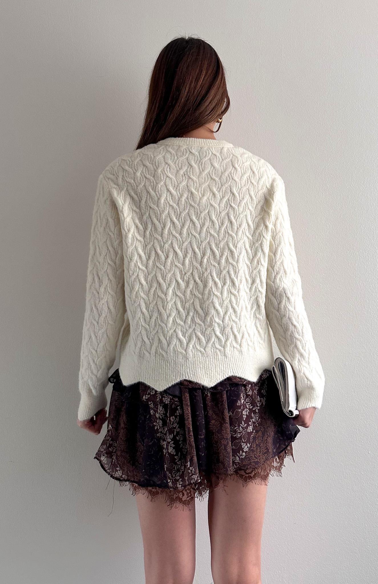 Örgülü Gold Düğmeli Lara Hırka EKRU