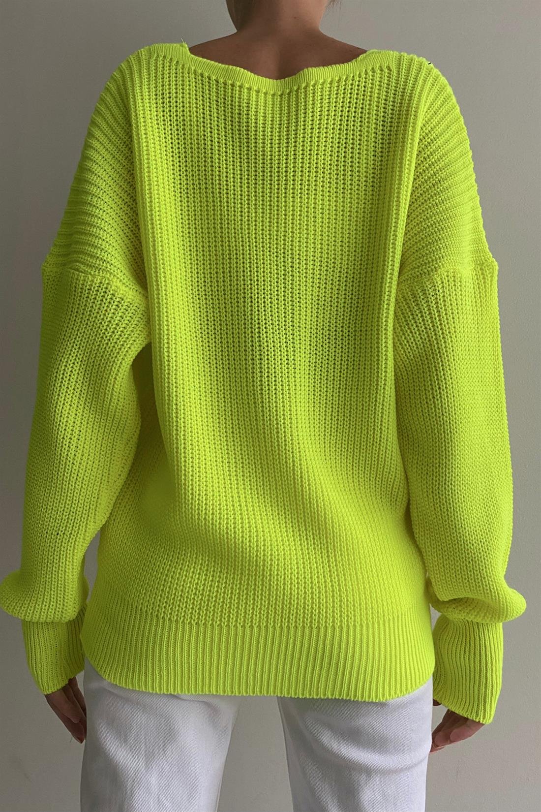 Üç Düğmeli Hırka NEON SARI
