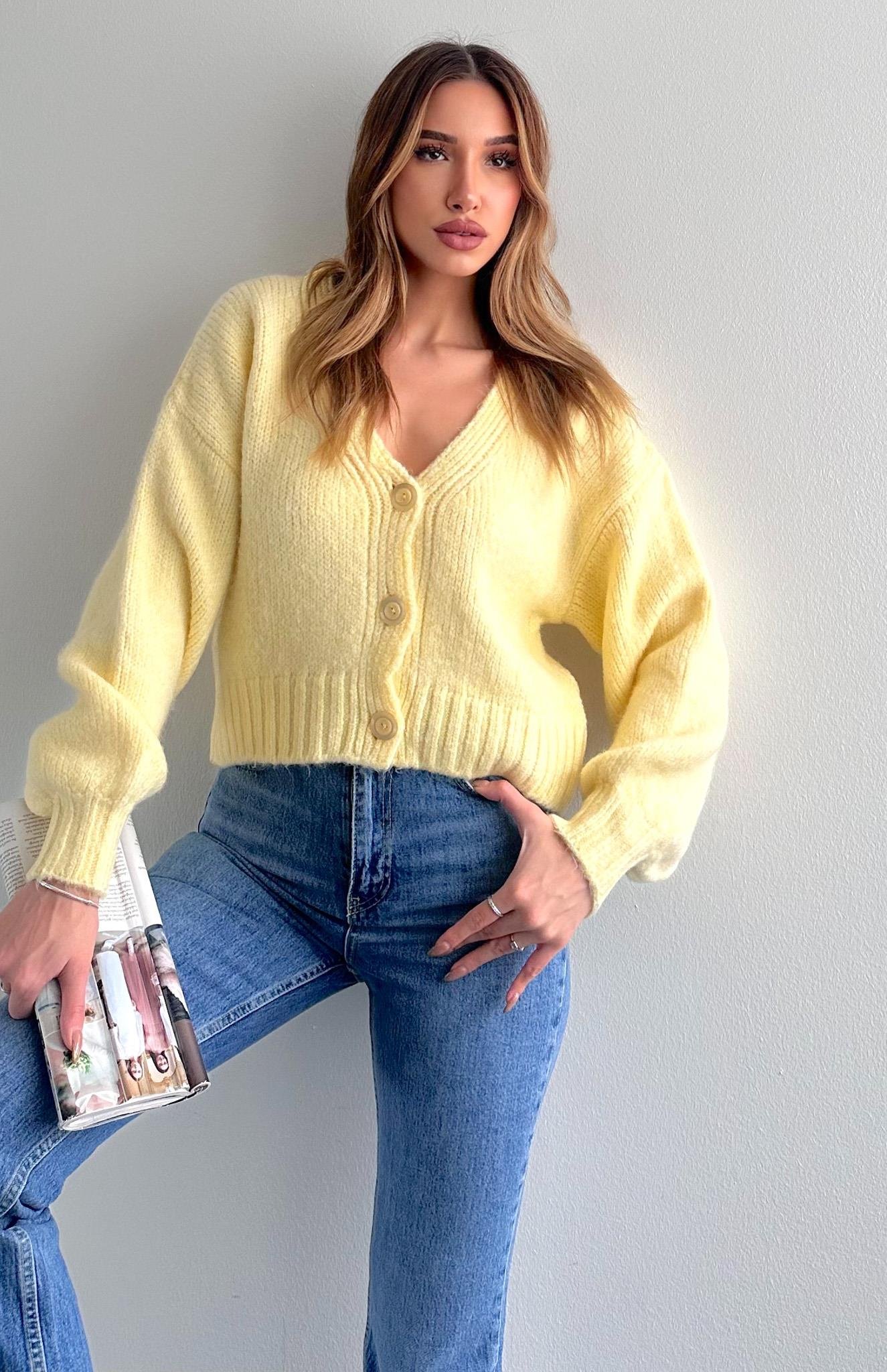 V Yaka Basic Hırka SARI