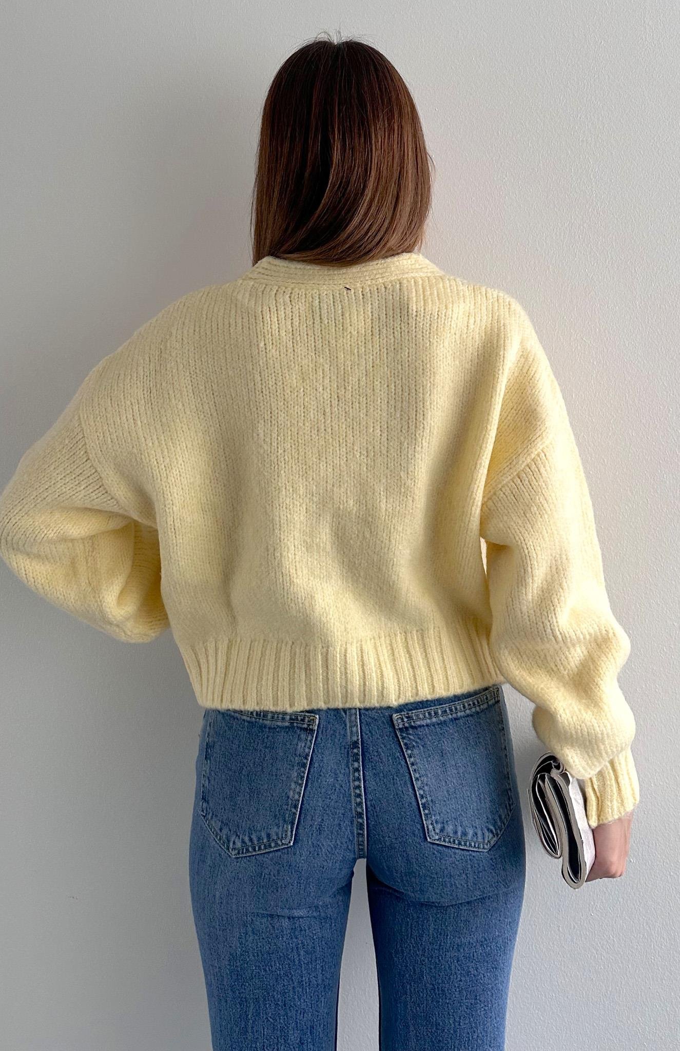 V Yaka Basic Hırka SARI
