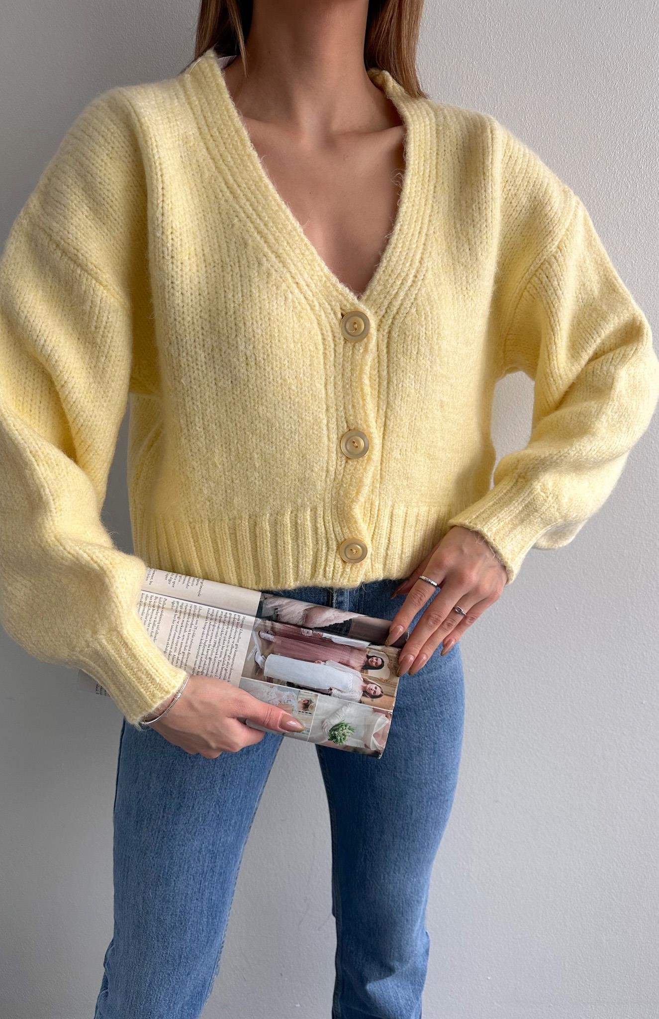 V Yaka Basic Hırka SARI