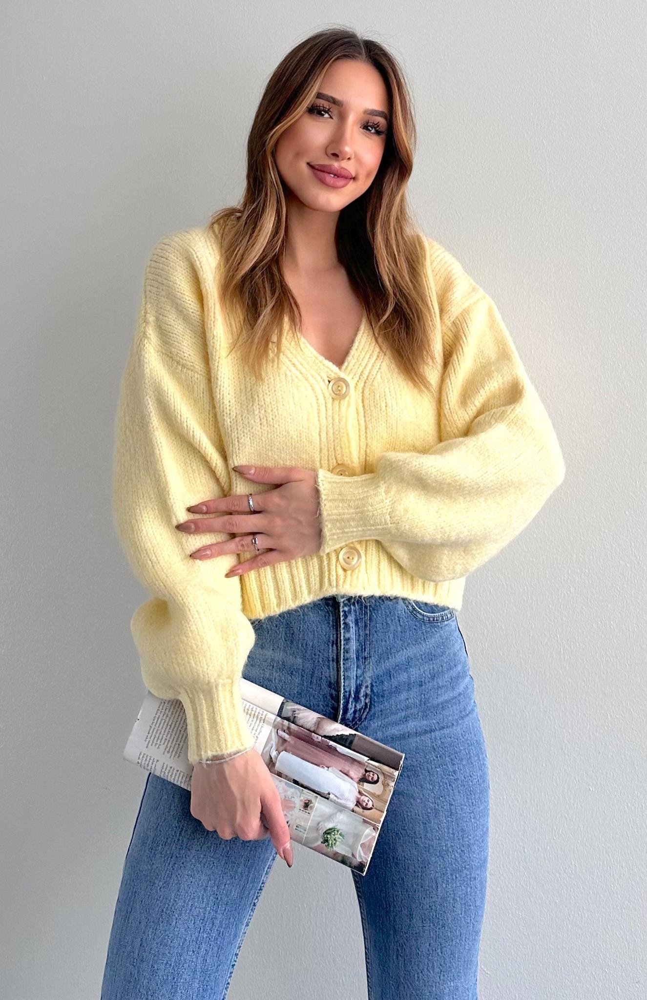 V Yaka Basic Hırka SARI