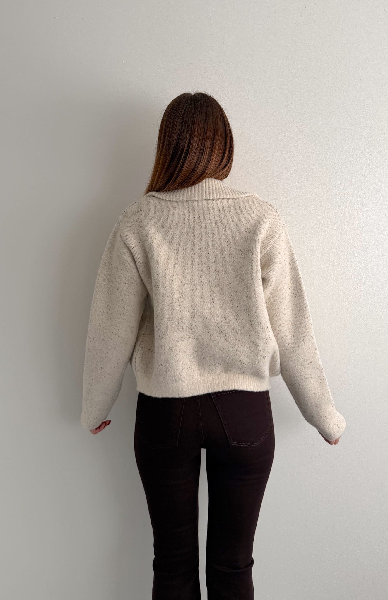 Yün Karışımlı Fermuarlı Triko Hırka KREM