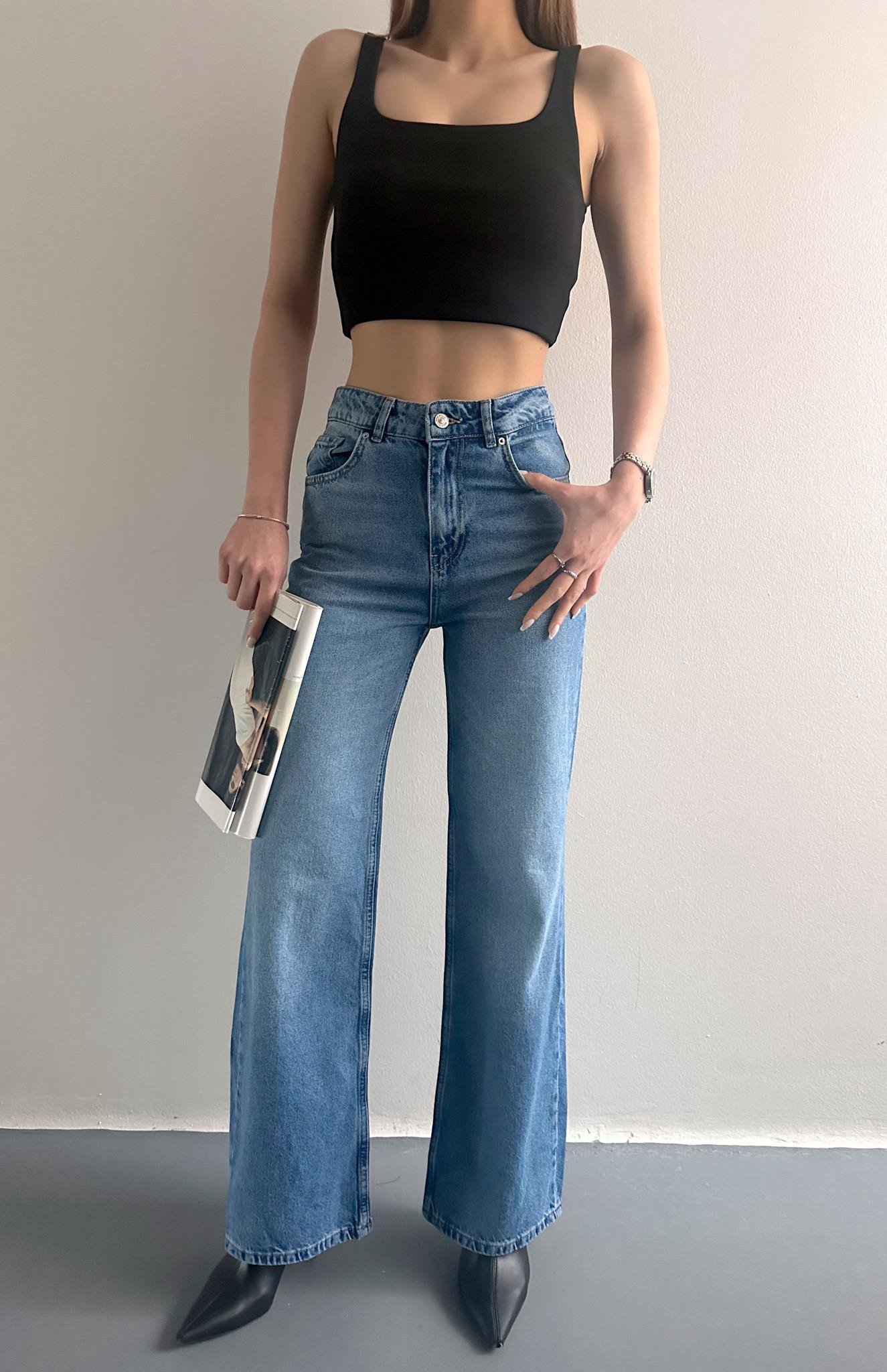 Basic Wideleg Pantolon MAVİ