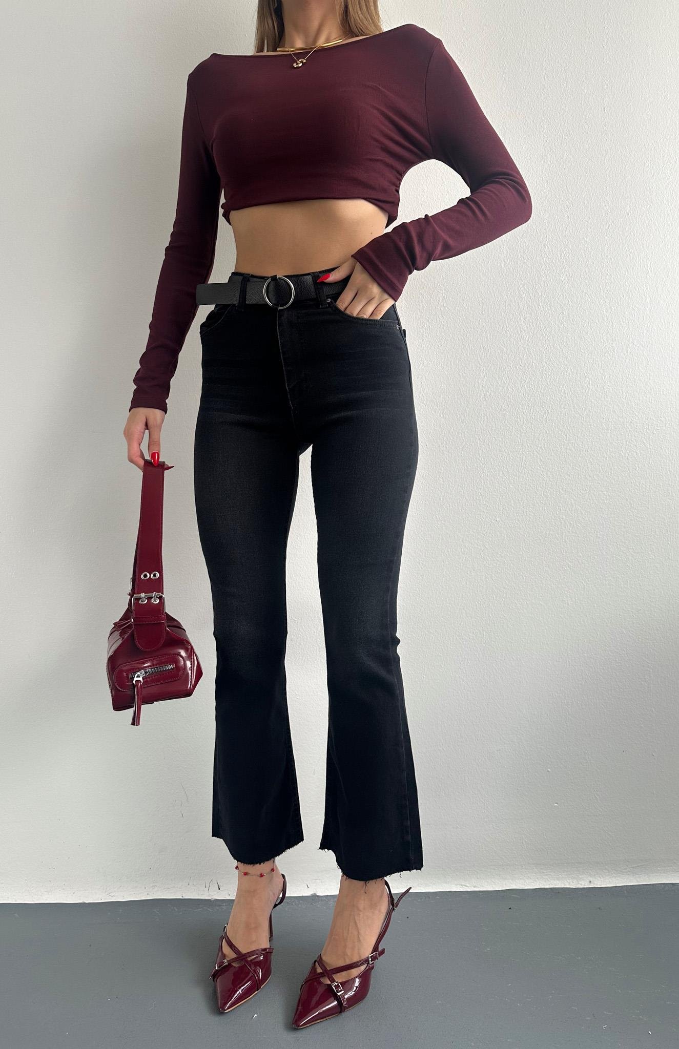 Bol Paça Kemerli Pantolon ANTRASİT