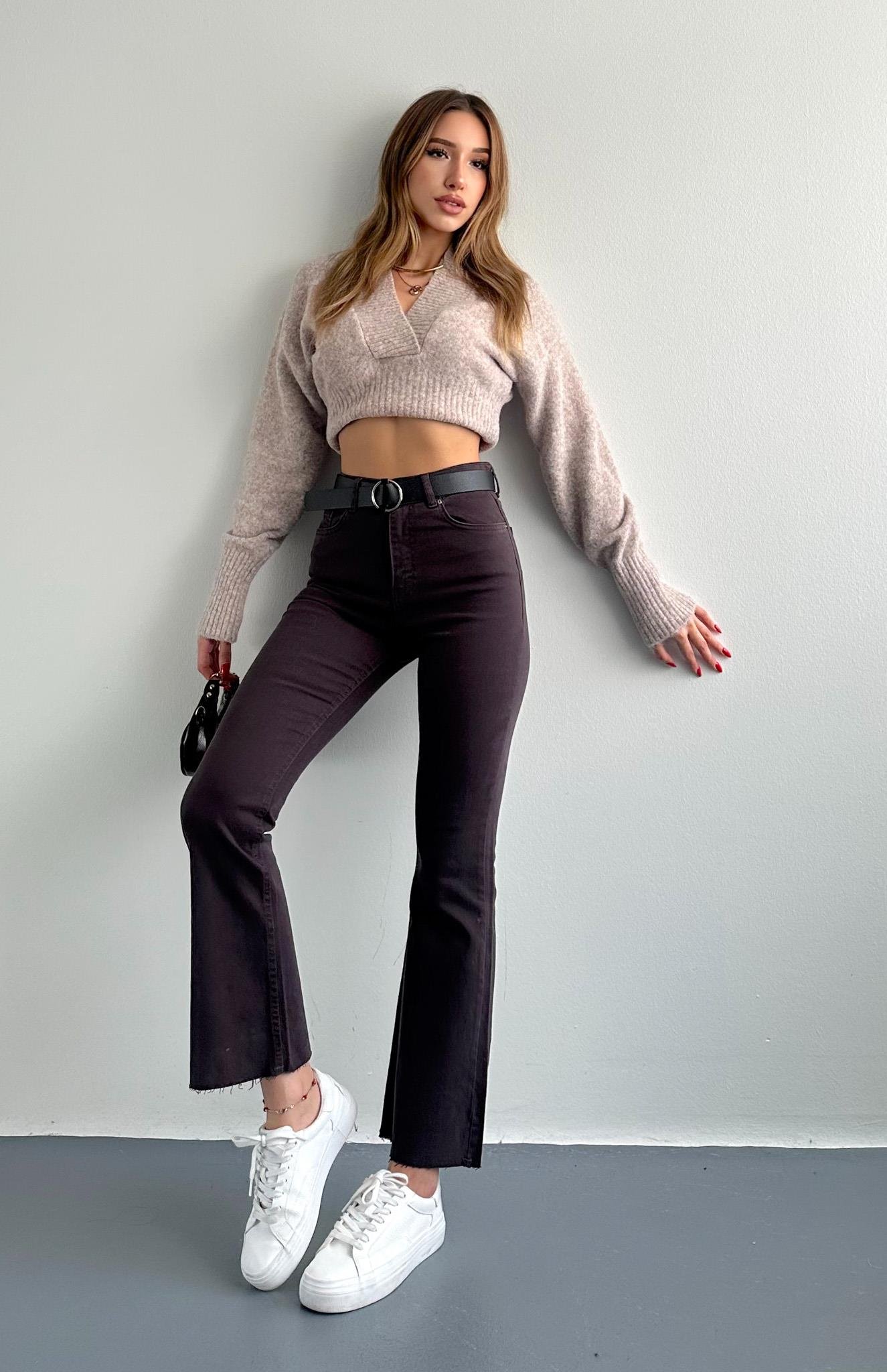 Bol Paça Kemerli Pantolon KOYU KAHVE