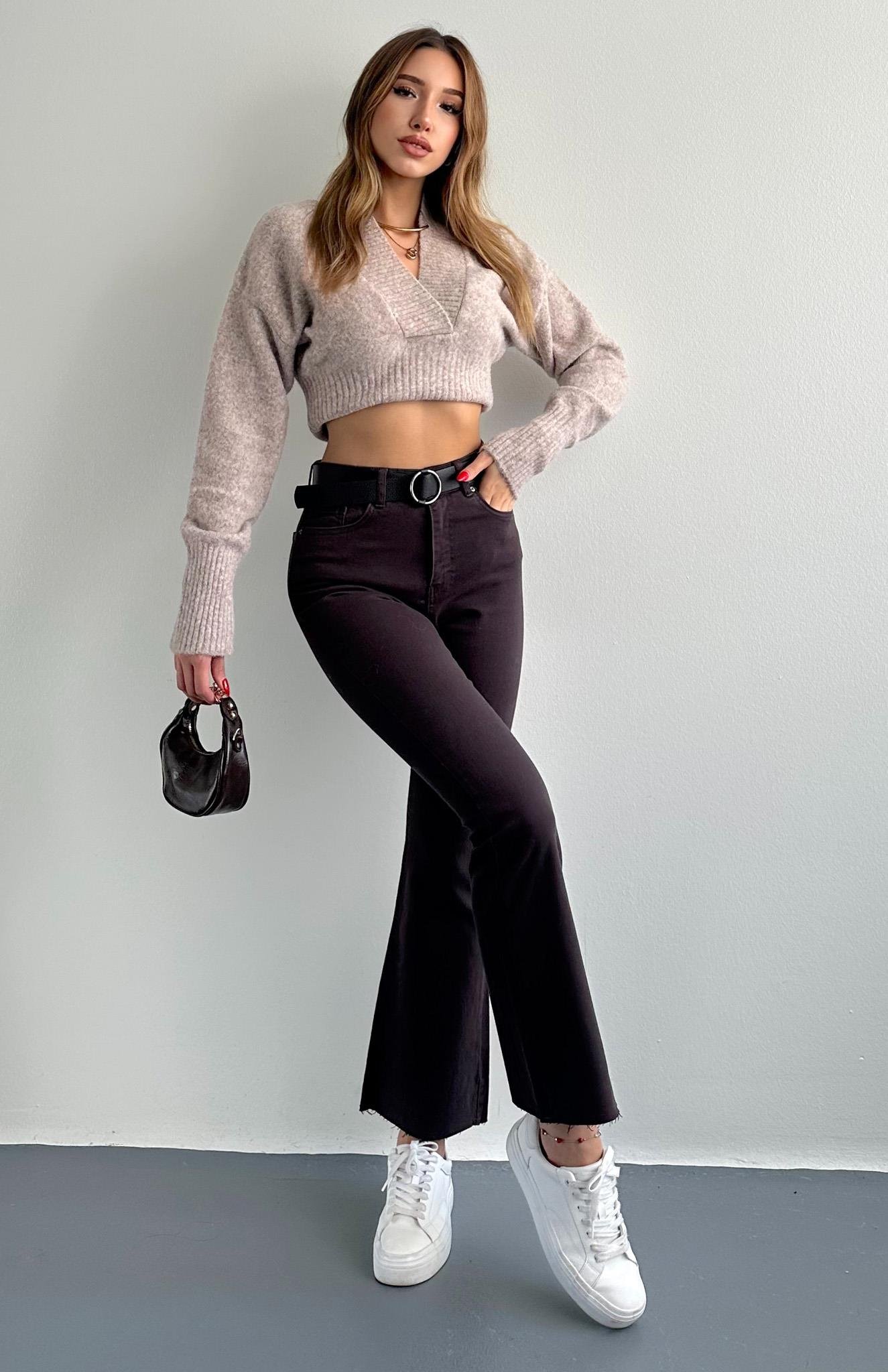 Bol Paça Kemerli Pantolon KOYU KAHVE