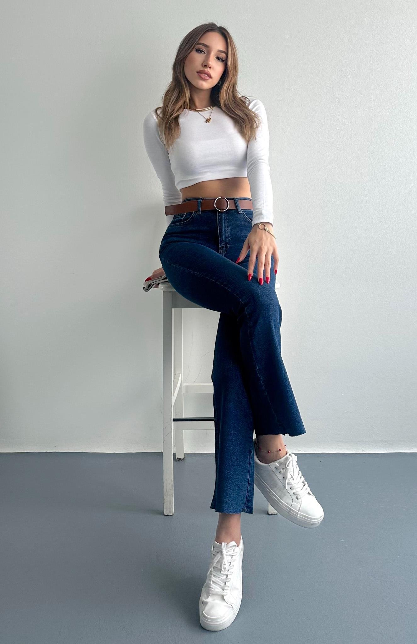 Bol Paça Kemerli Pantolon LACİVERT