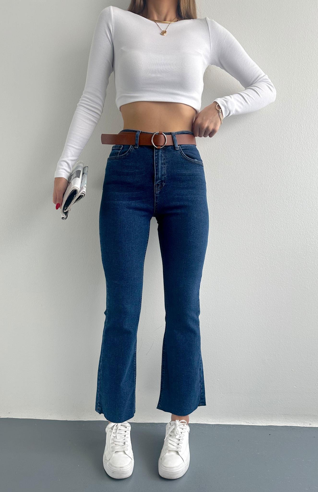 Bol Paça Kemerli Pantolon LACİVERT