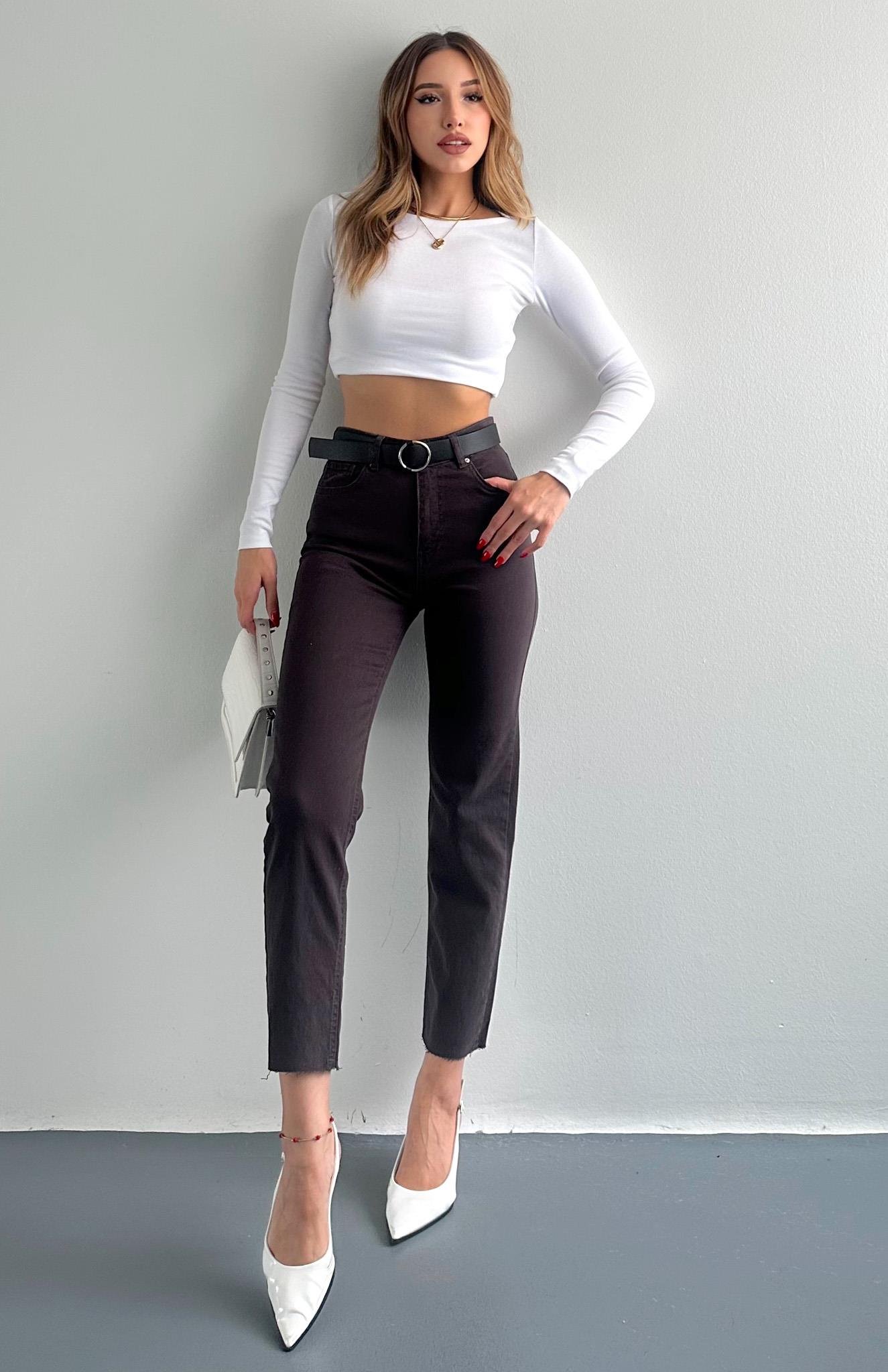 Dar Paça Kemerl Pantolon KOYU KAHVE