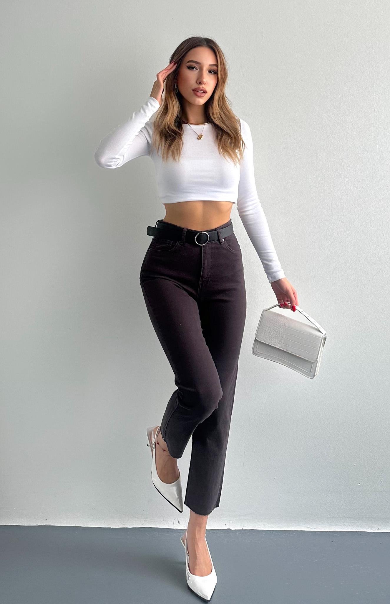 Dar Paça Kemerl Pantolon KOYU KAHVE