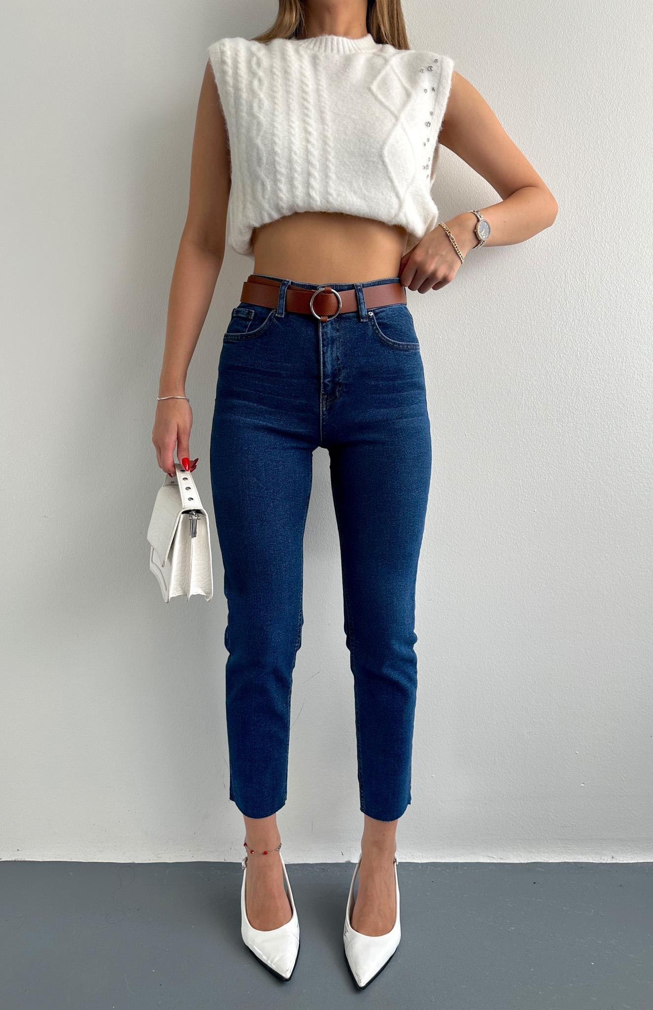 Dar Paça Kemerl Pantolon LACİVERT