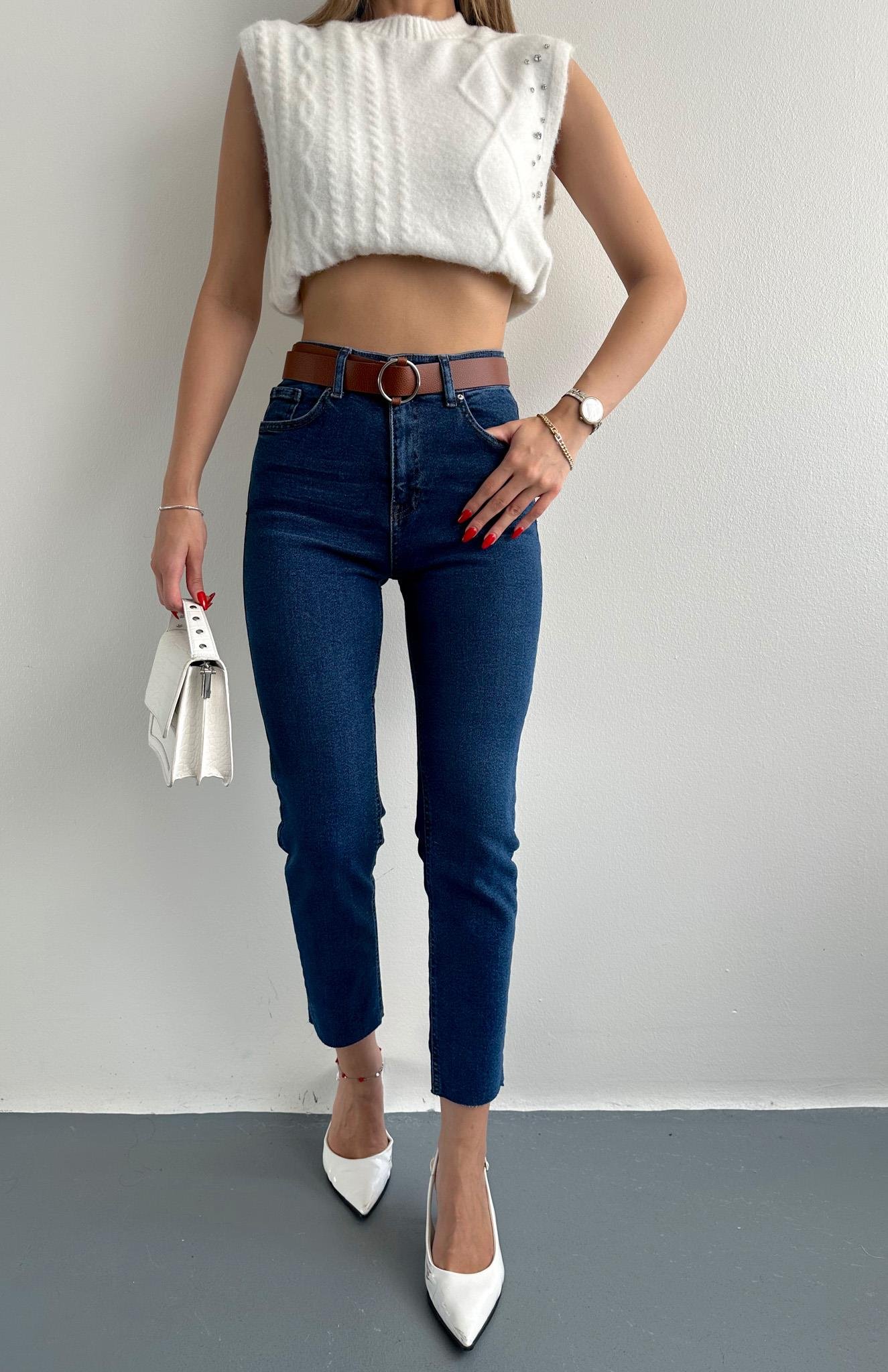 Dar Paça Kemerl Pantolon LACİVERT