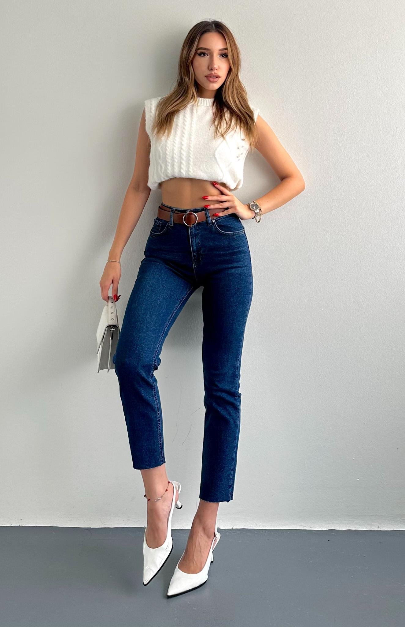 Dar Paça Kemerl Pantolon LACİVERT