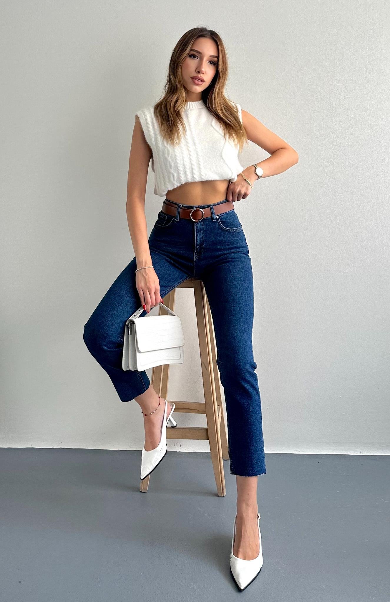 Dar Paça Kemerl Pantolon LACİVERT