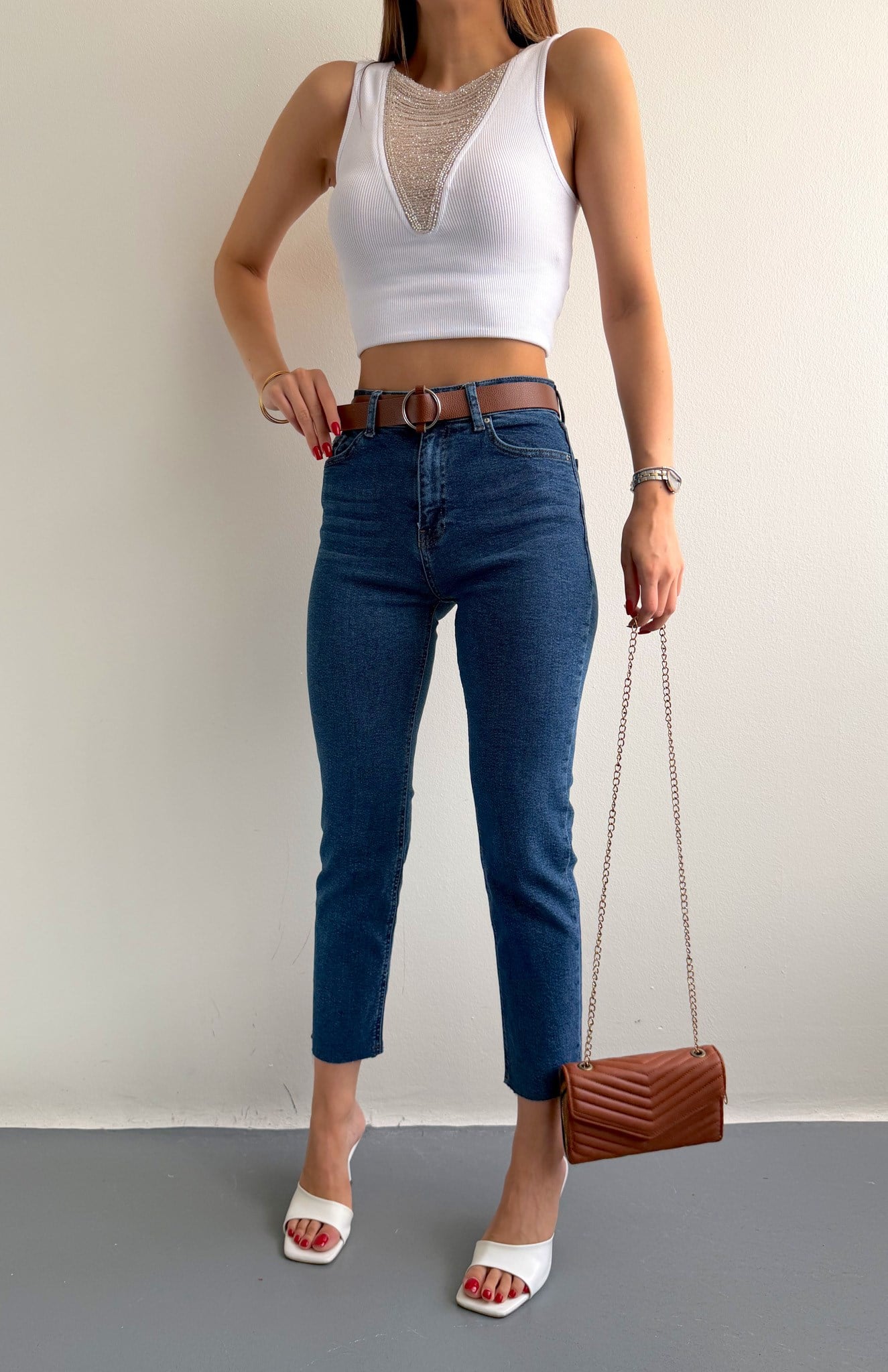 Dar Paça Kemerl Pantolon LACİVERT