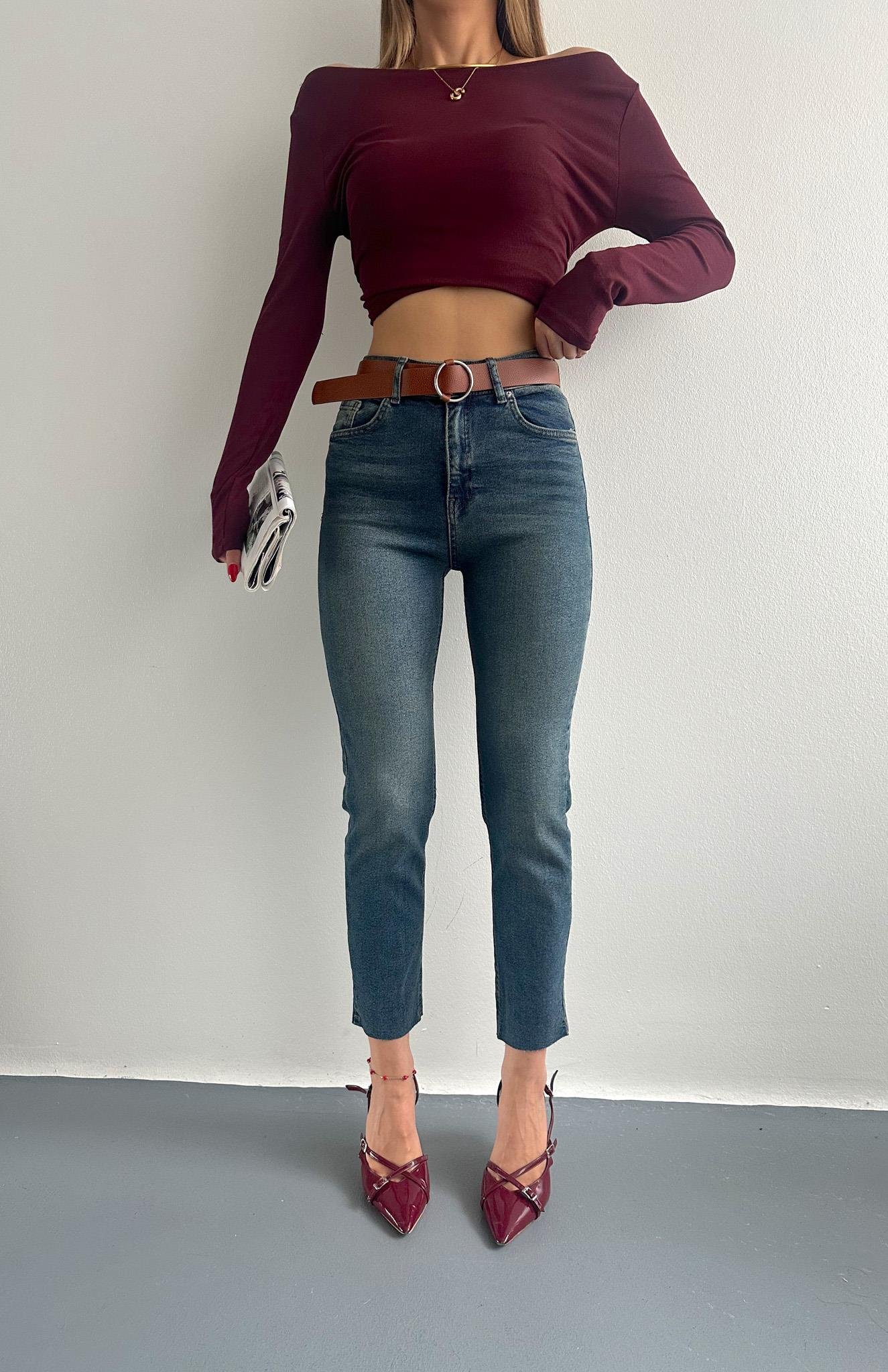 Dar Paça Kemerl Pantolon TİNT