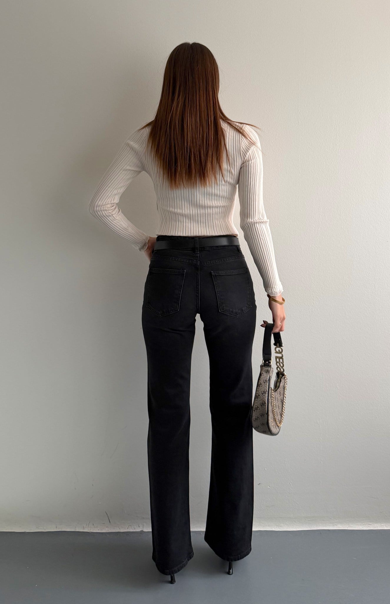 Kemerli Bootcut Pantolon SİYAH