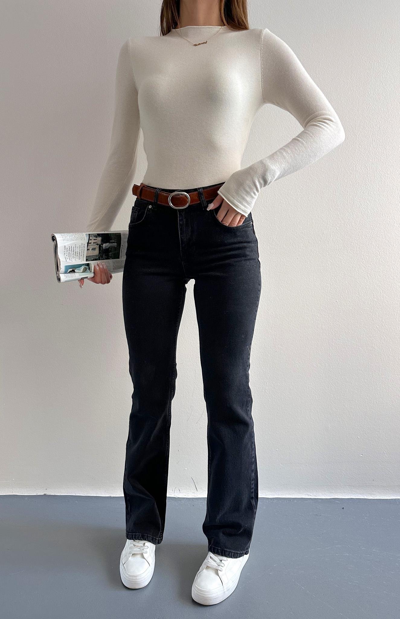 Kemerli Düşükbel Pantolon SİYAH