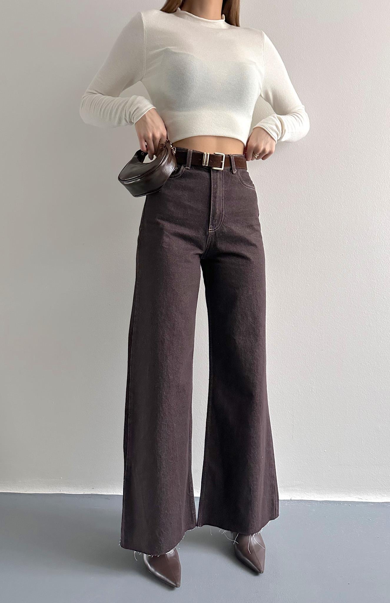 Kemerli Kot Pantolon KAHVERENGİ