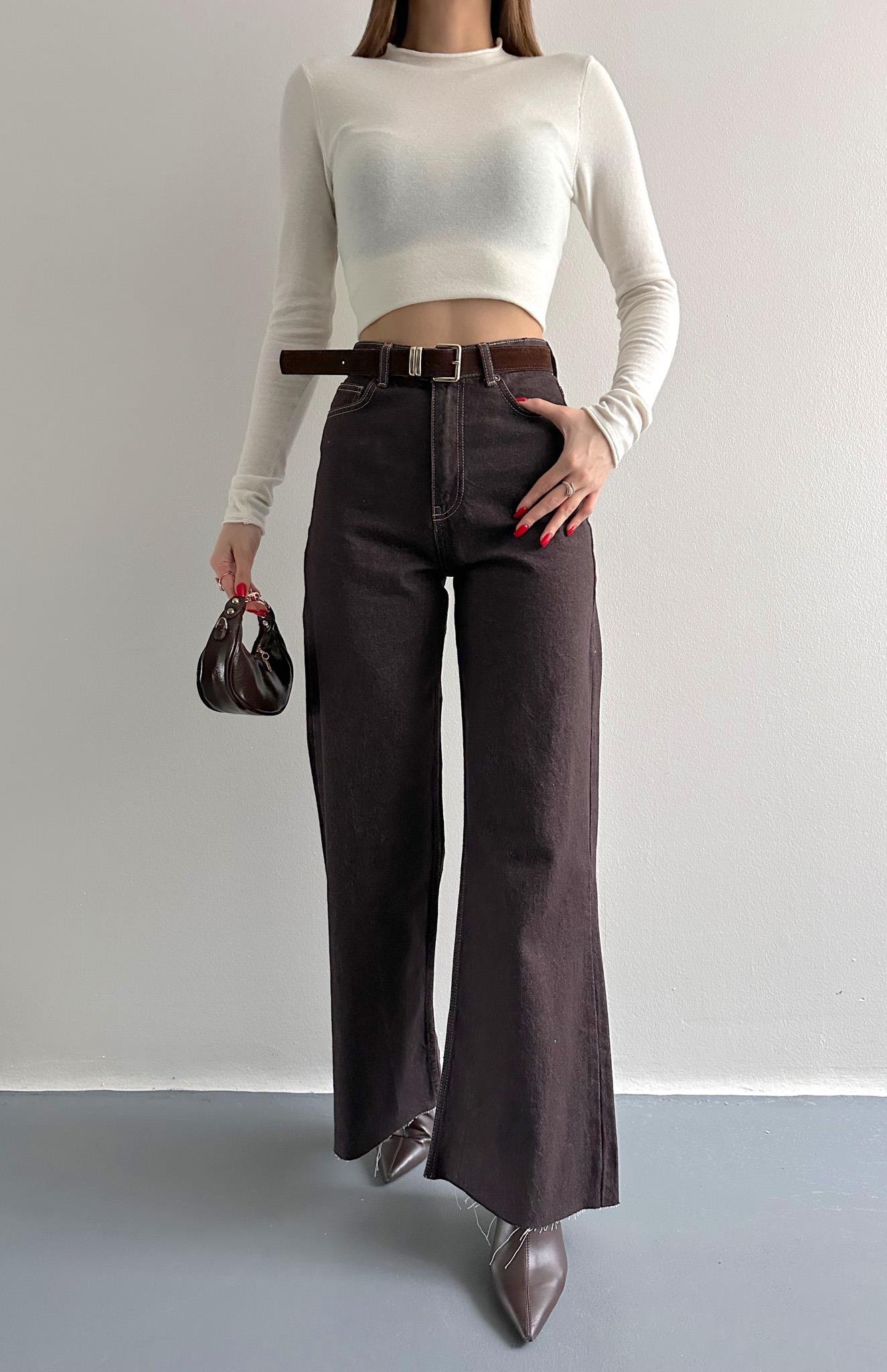 Kemerli Kot Pantolon KAHVERENGİ