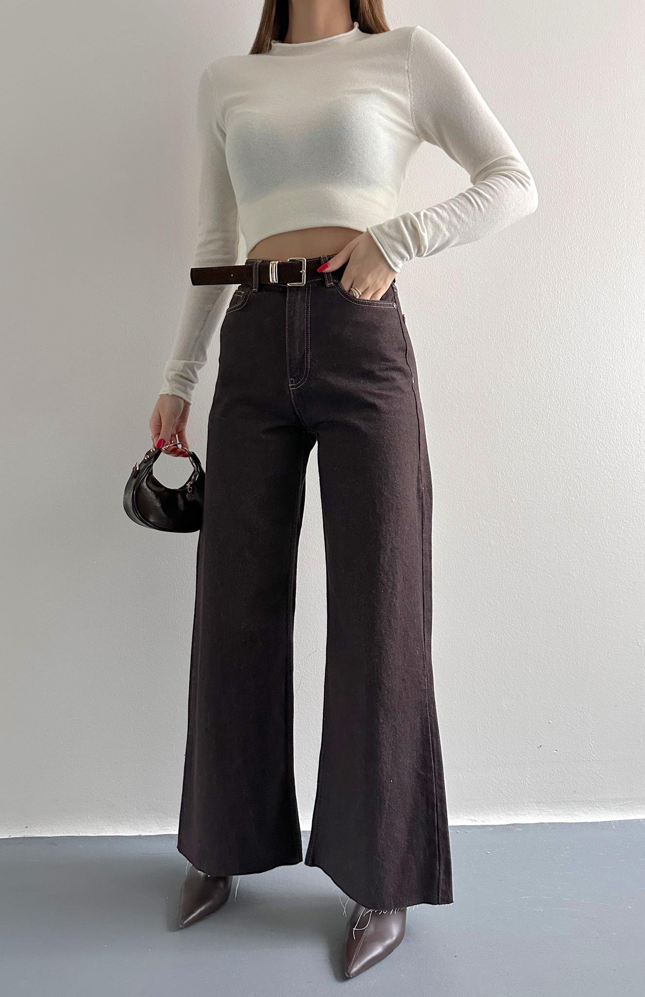 Kemerli Kot Pantolon KAHVERENGİ