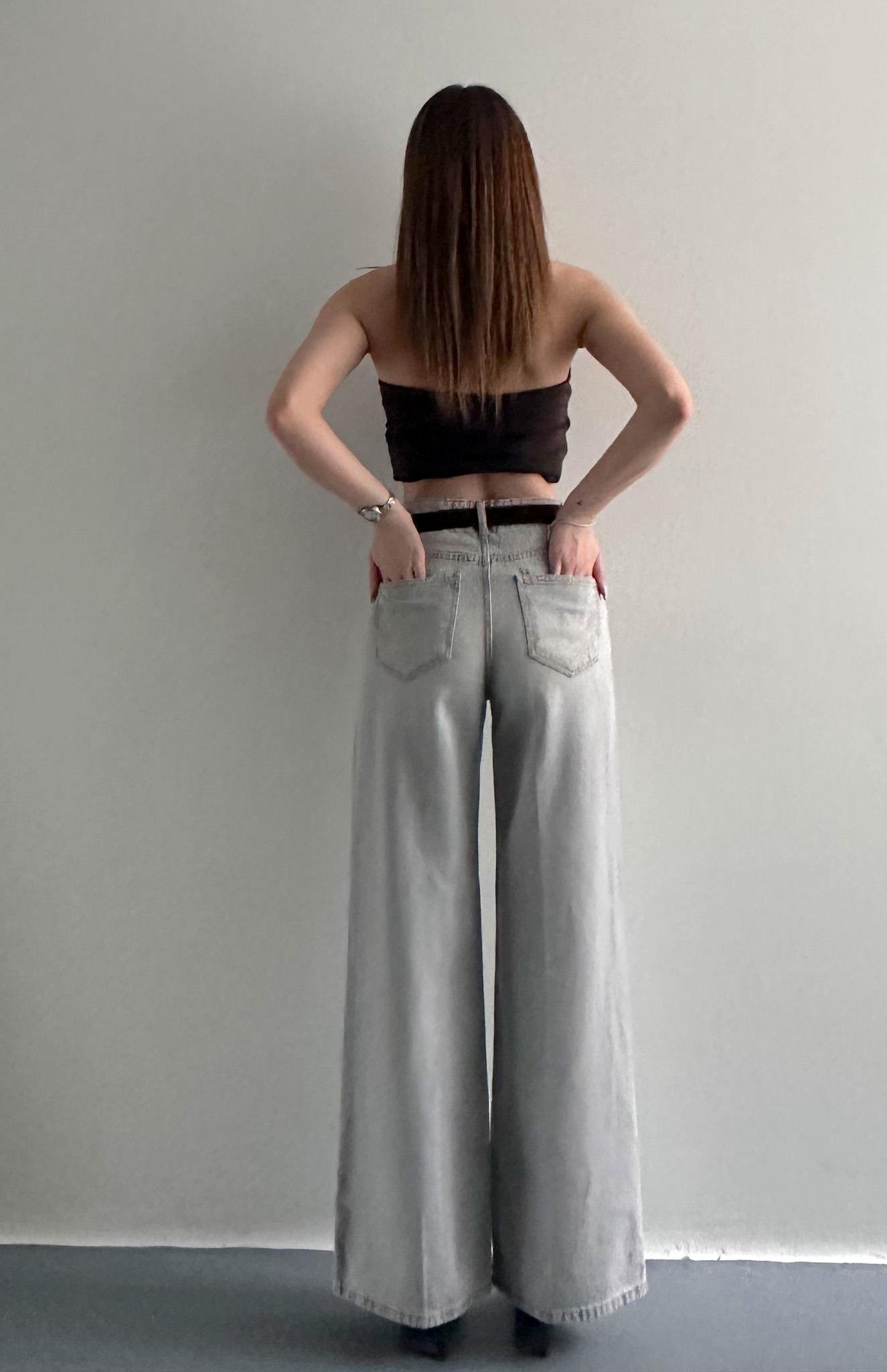 Kemerli Widelog Pantolon GRİ