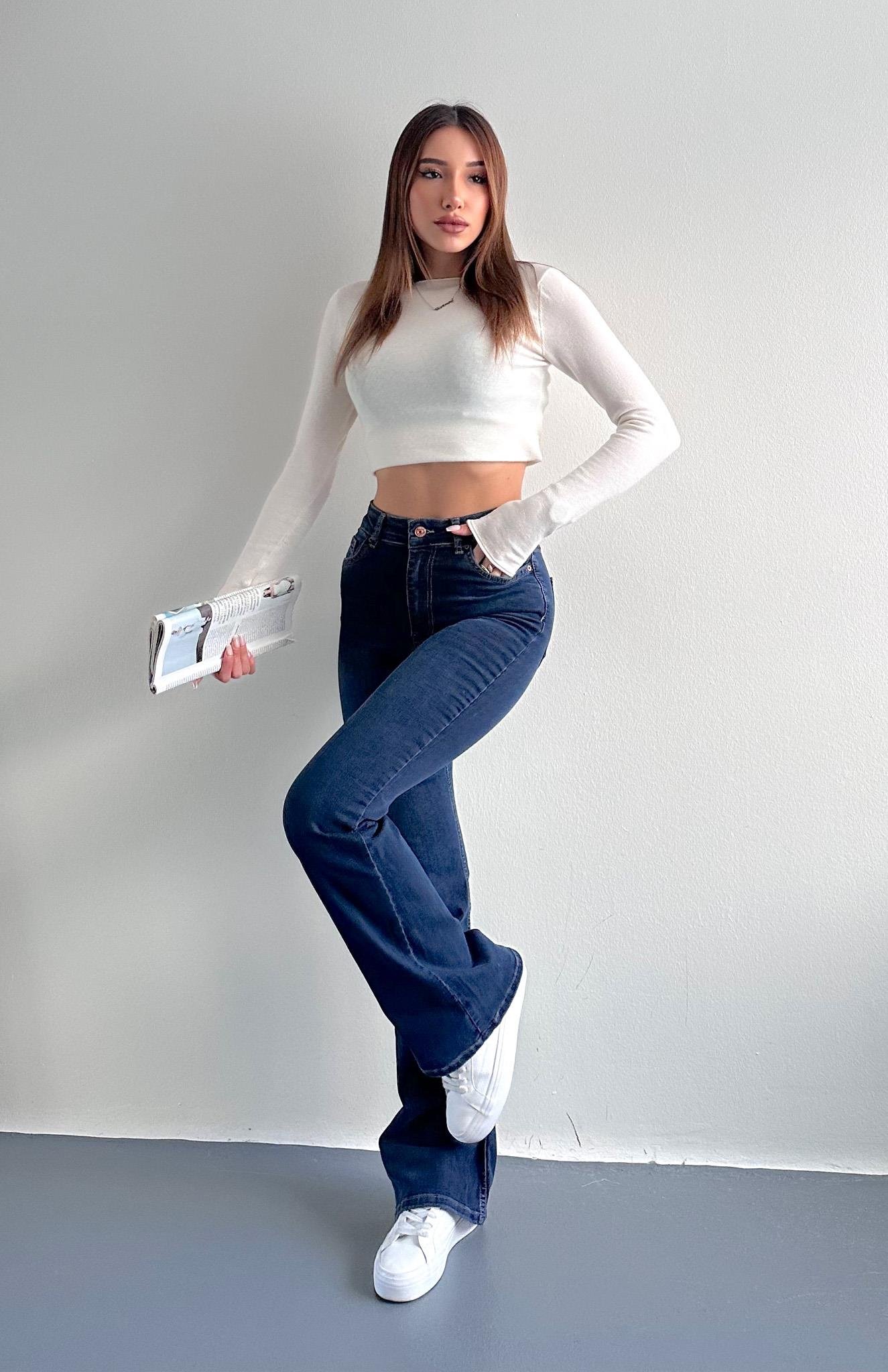 Koyu Renk İspanyol Paça Pantolon LACİVERT