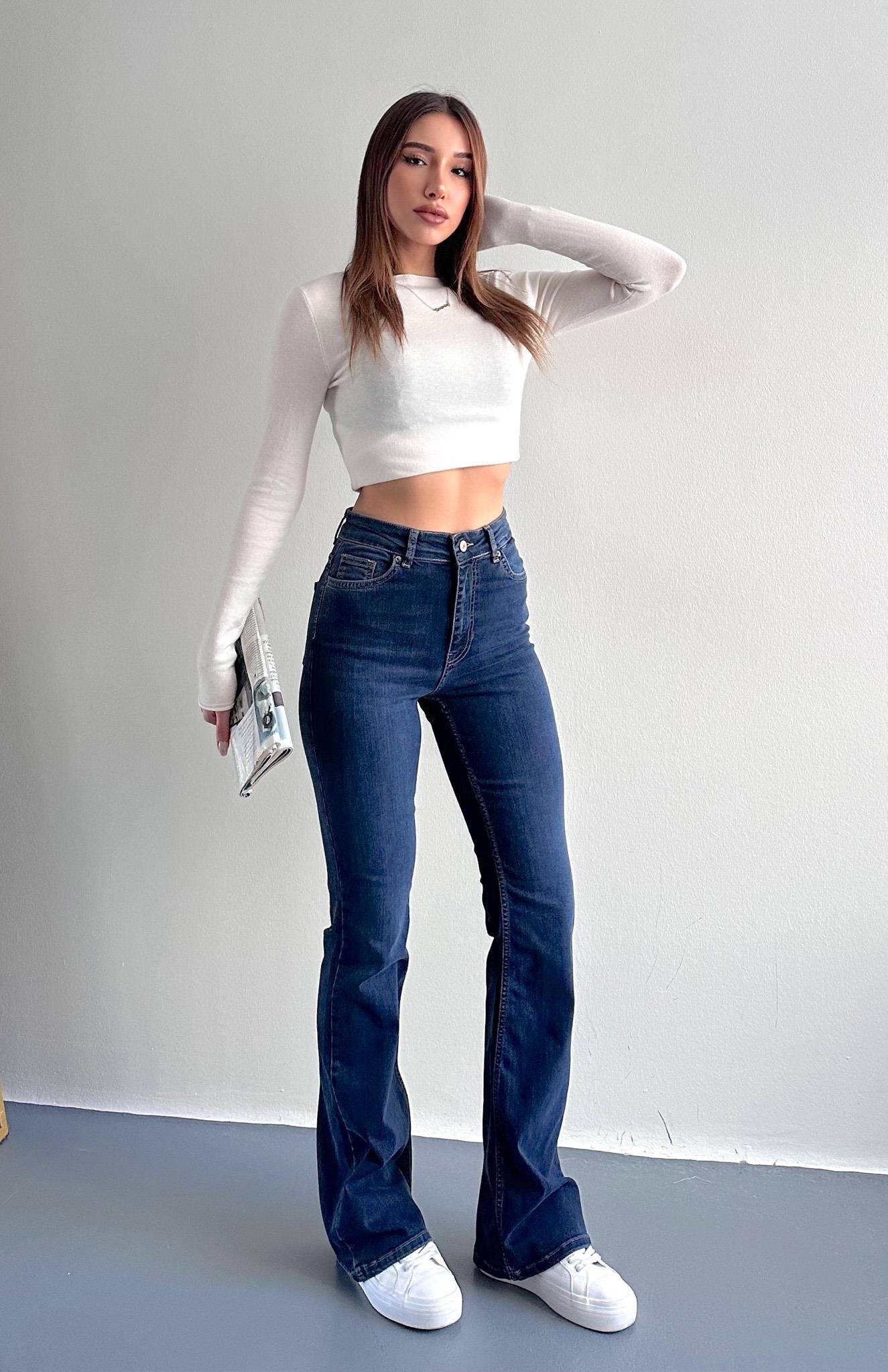 Koyu Renk İspanyol Paça Pantolon LACİVERT