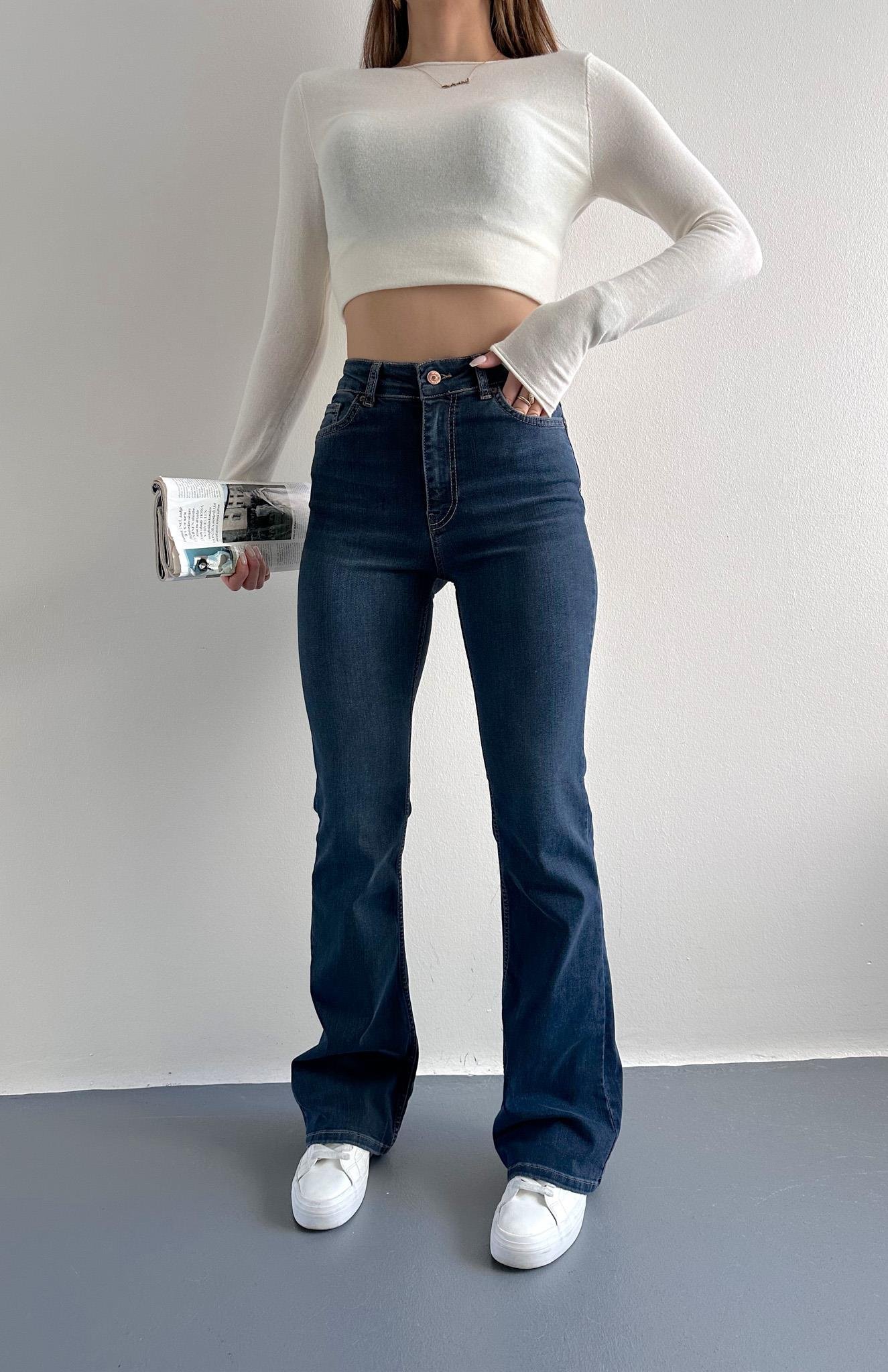 Koyu Renk İspanyol Paça Pantolon LACİVERT