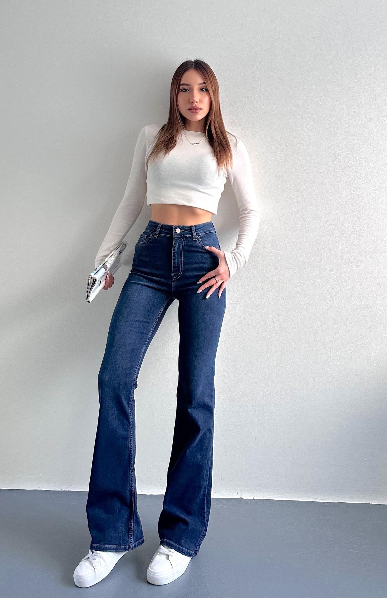 Koyu Renk İspanyol Paça Pantolon LACİVERT