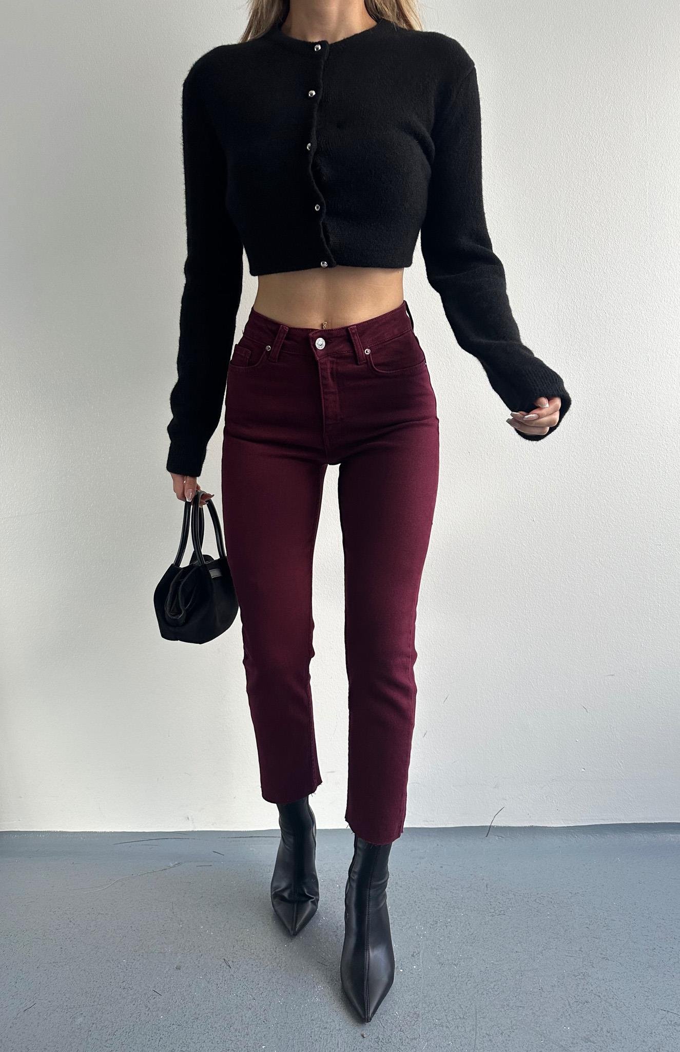Mom Fit Pantolon BORDO