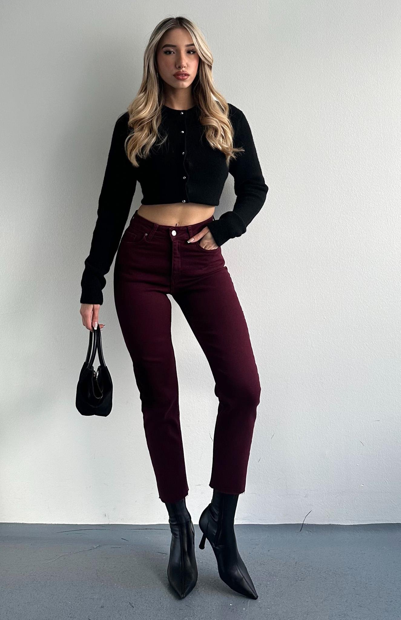 Mom Fit Pantolon BORDO