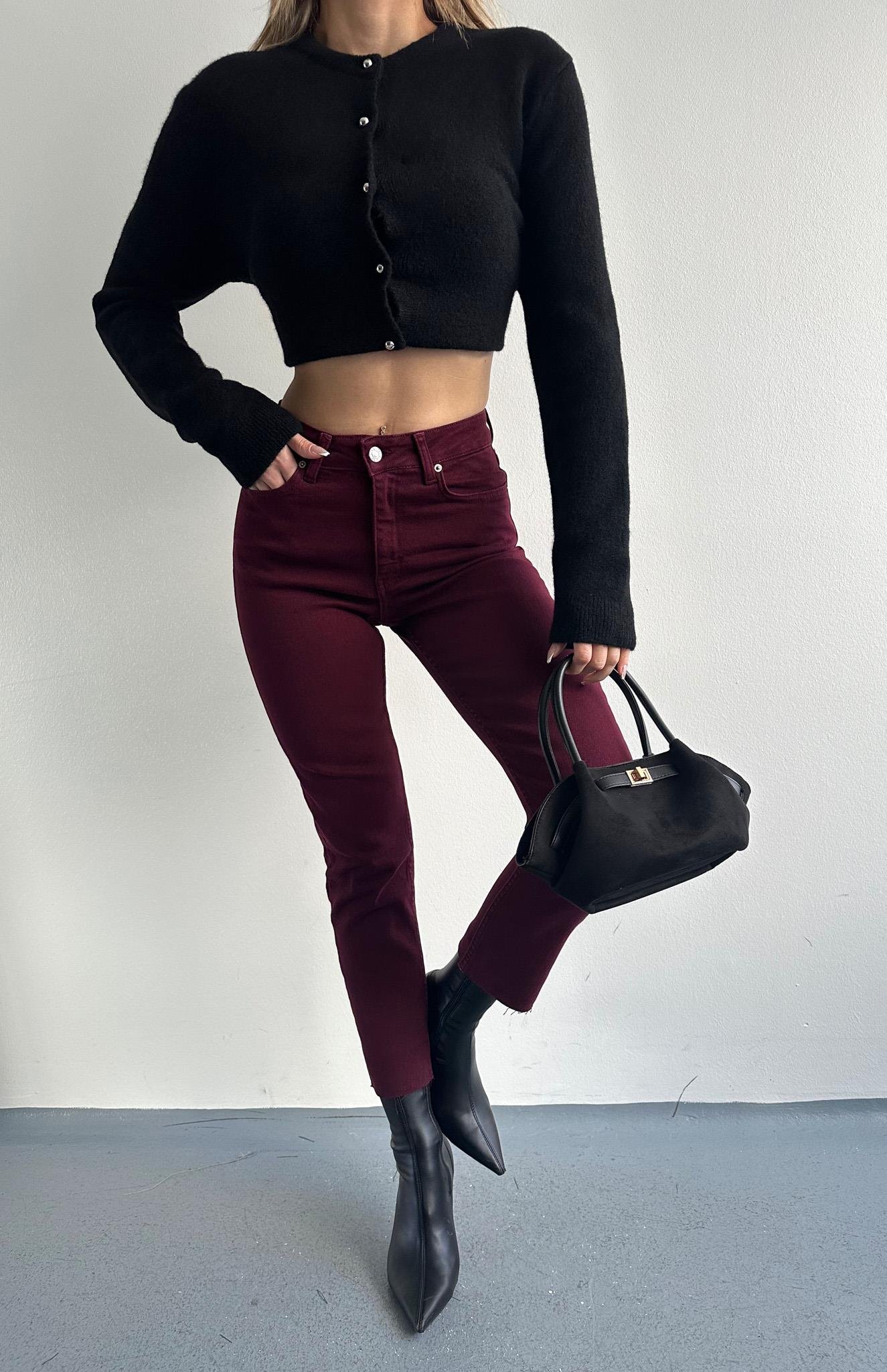 Mom Fit Pantolon BORDO