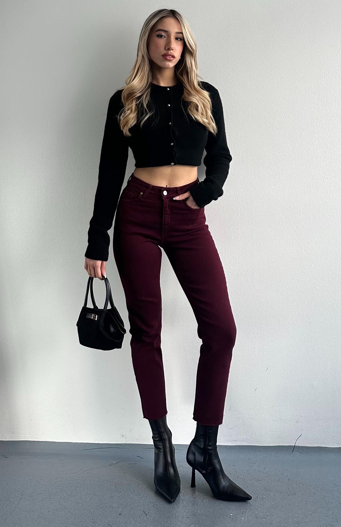 Mom Fit Pantolon BORDO