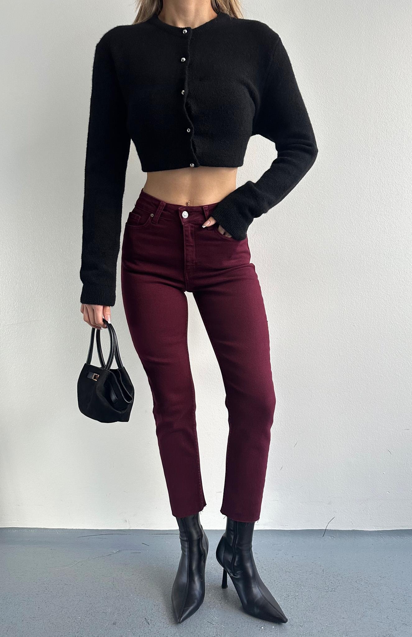 Mom Fit Pantolon BORDO