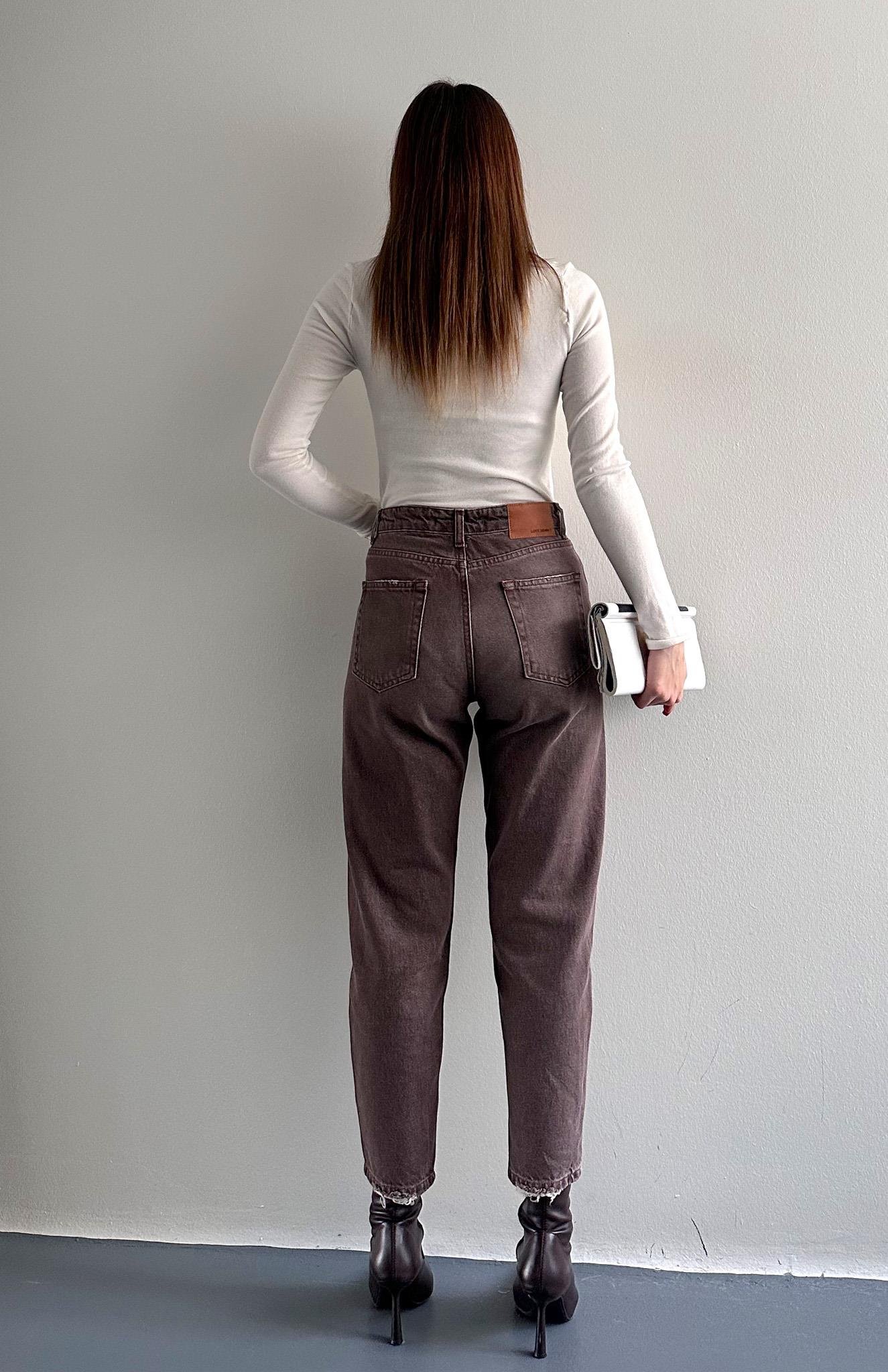 Yırtık Detaylı Denim Pantolon KAHVERENGİ