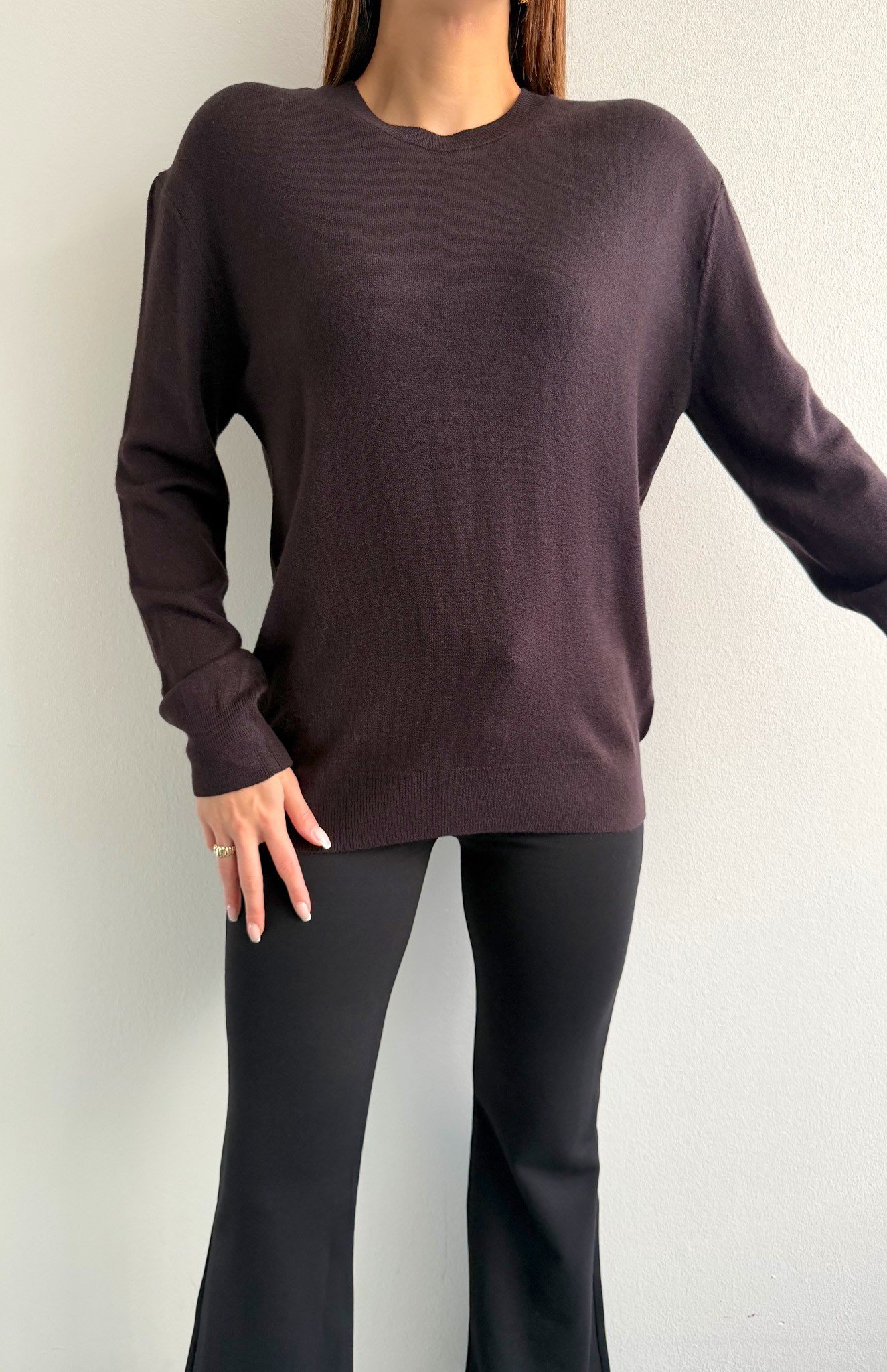 Bisiklet Yaka Basic Triko Kazak KOYU KAHVE