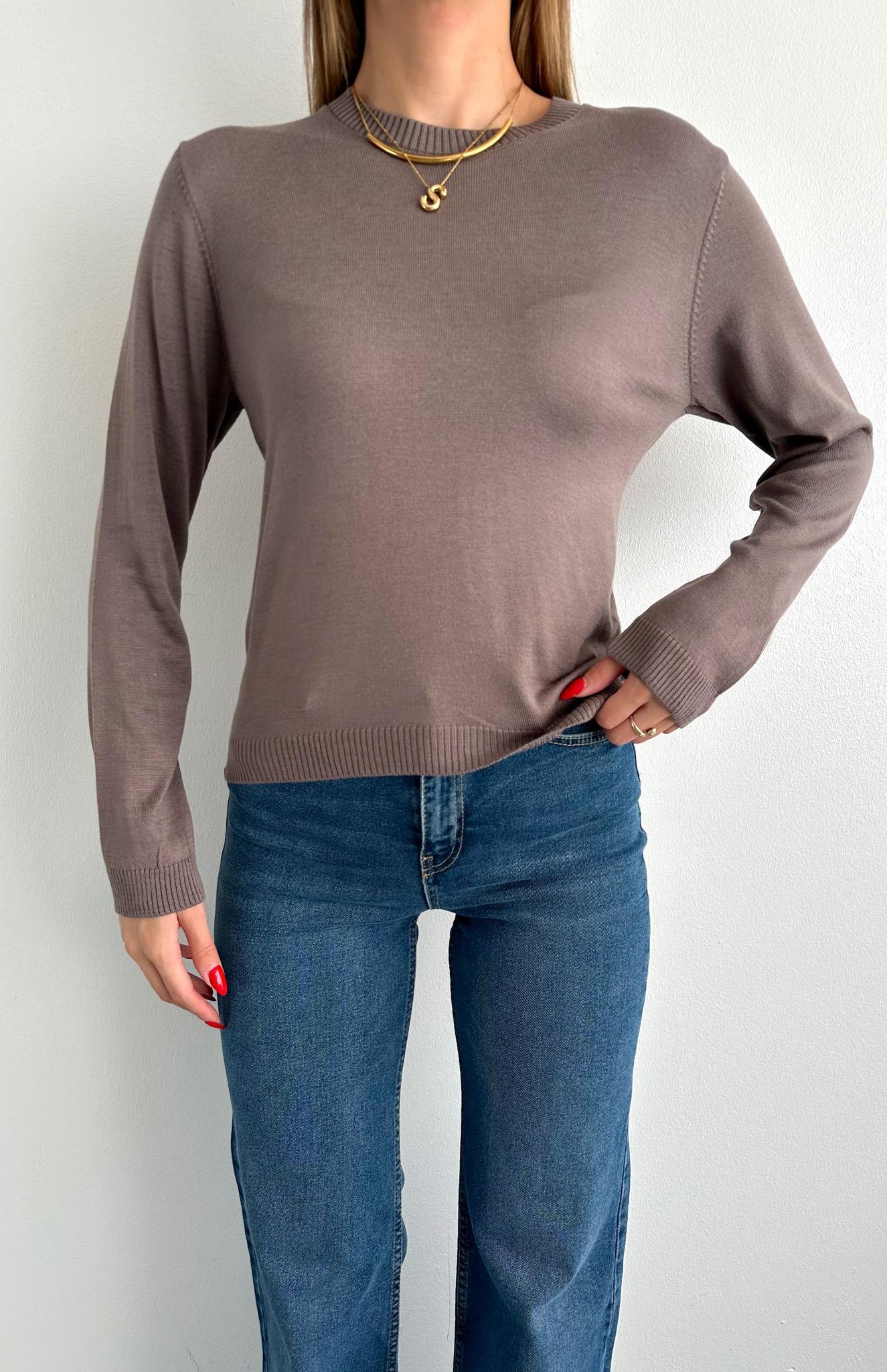 Bisiklet Yaka Carina Pamuk Kazak VİZON