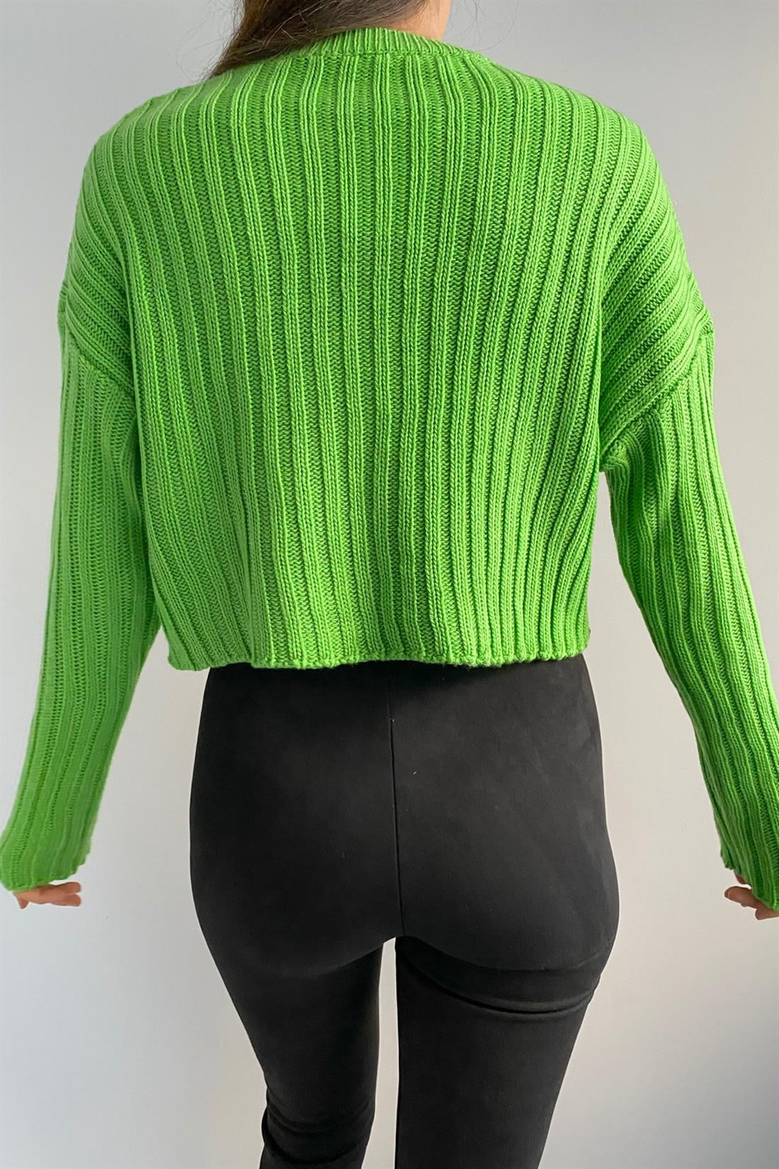 Bisiklet Yaka Fitilli Crop Kazak YEŞİL