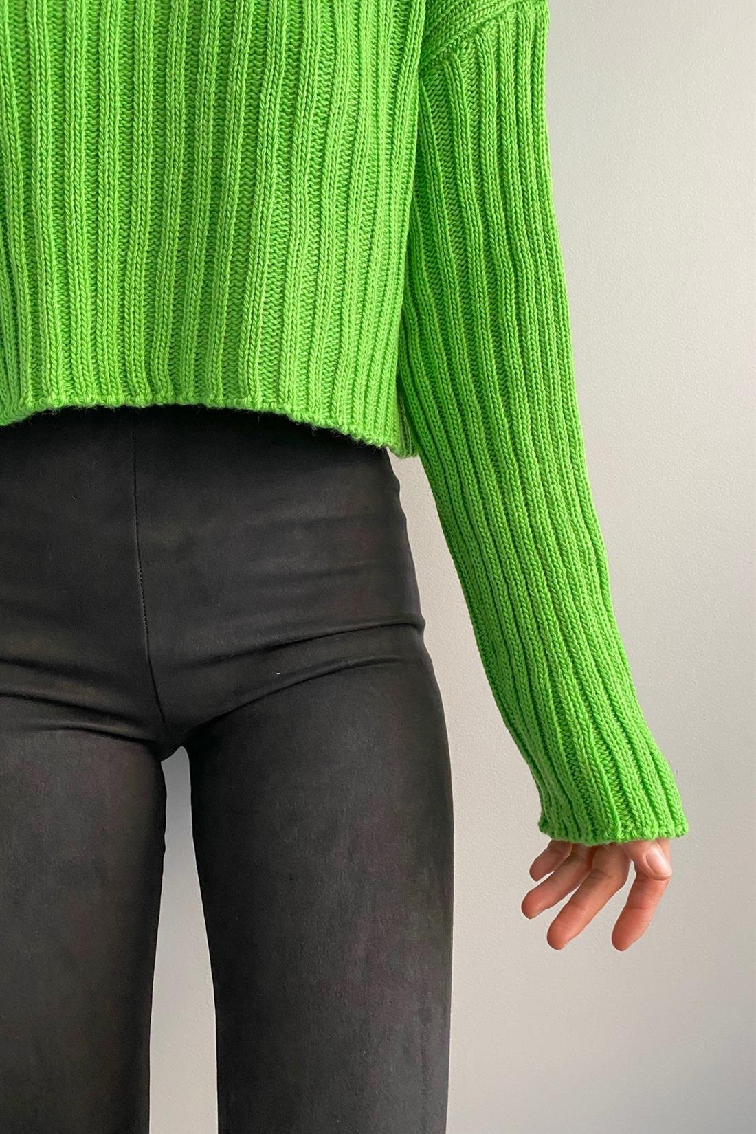 Bisiklet Yaka Fitilli Crop Kazak YEŞİL