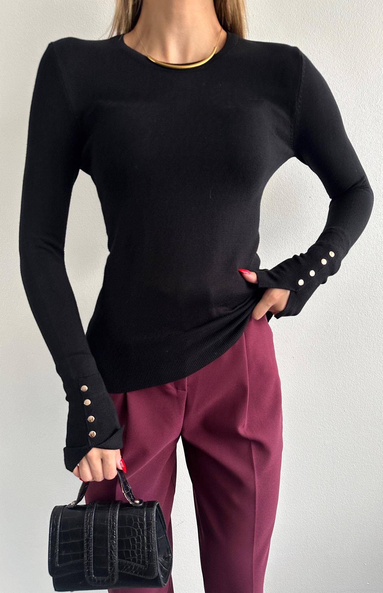 Bisiklet Yaka Kol Ortasi Droplu Kazak SİYAH