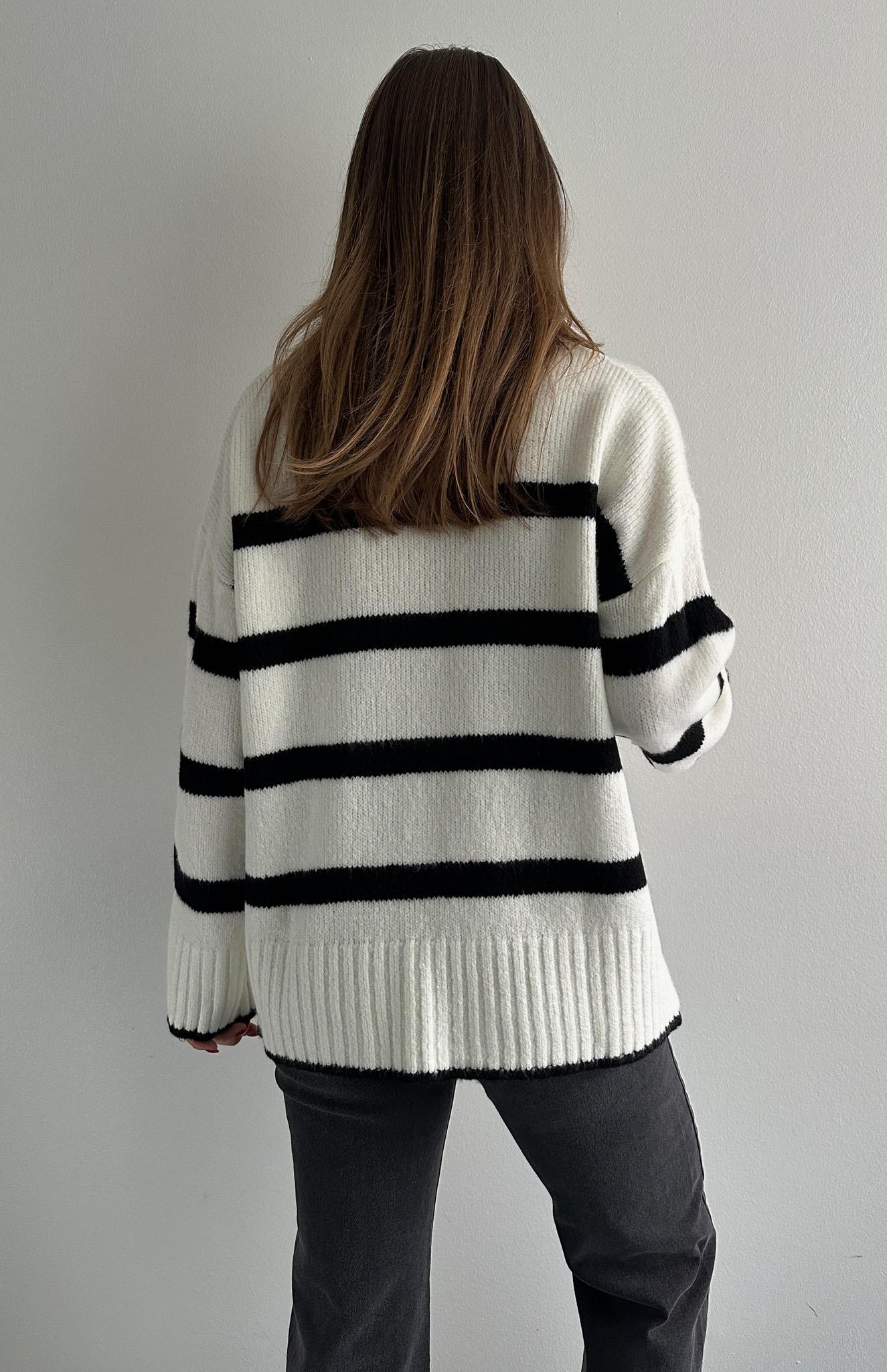 Çizgili Oversize Pinterest Kazak BEYAZ