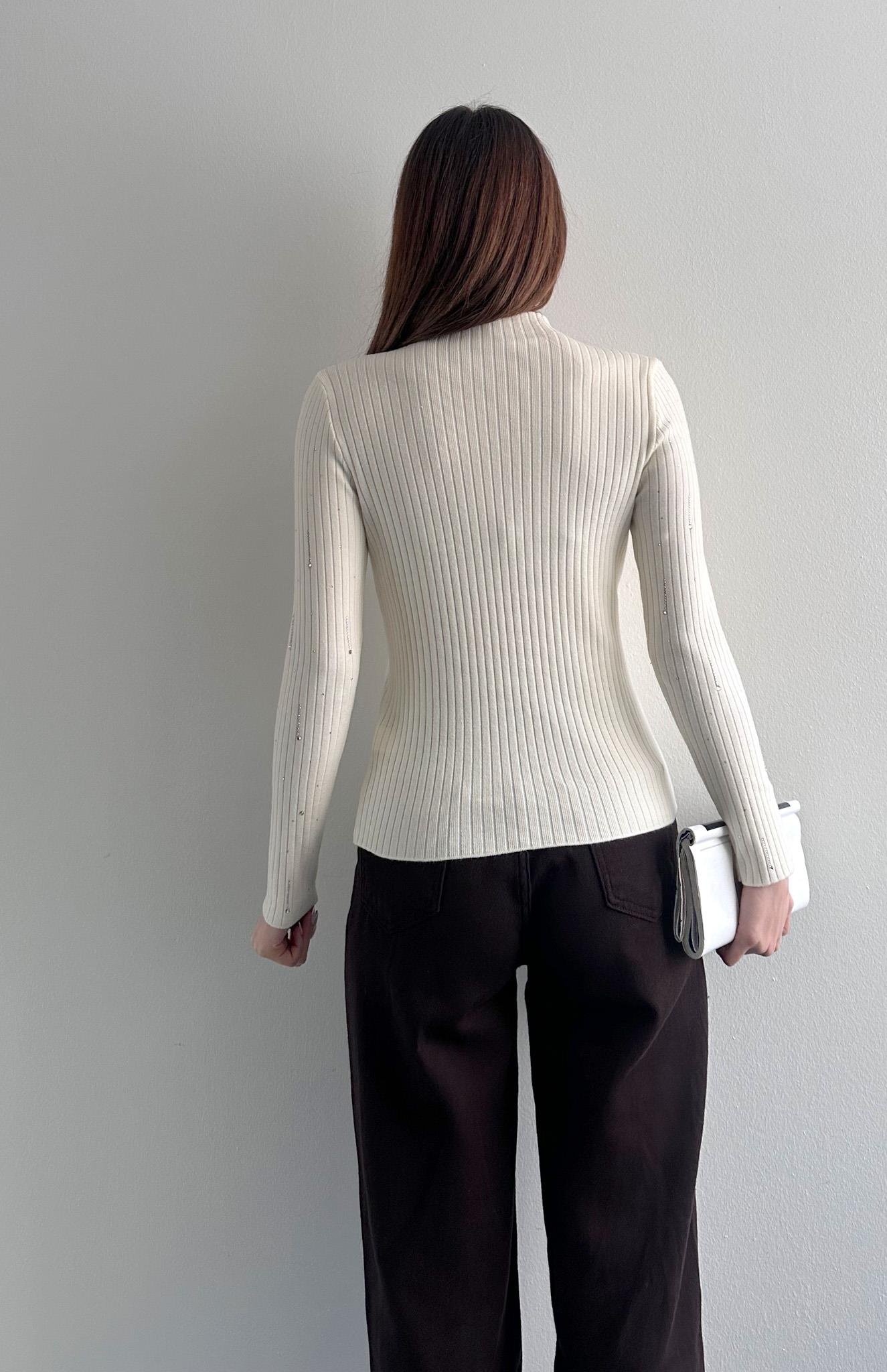 Damla Parlak Taşlı Elitli Kazak EKRU